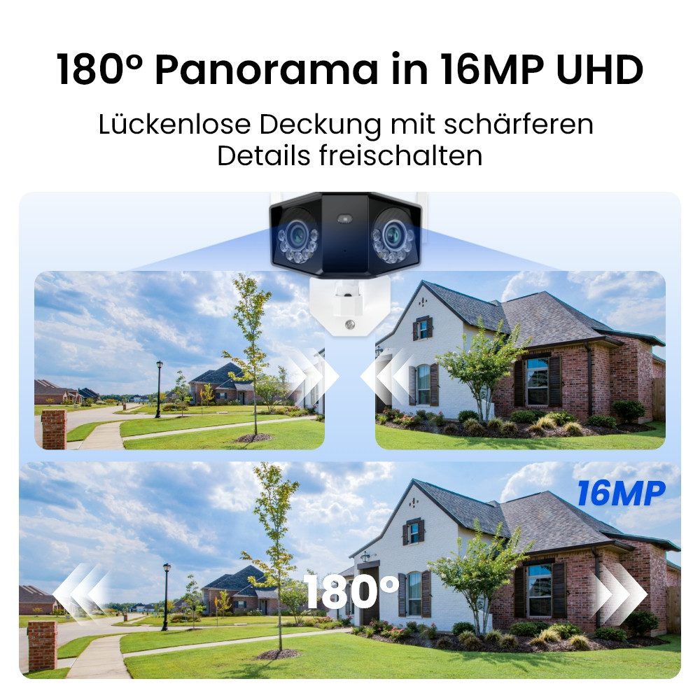 Reolink Überwachungskamera 16MP Wi-Fi 6 mit 180° Panoramablick (Außenbereich, Bewegungsspur,Farbnachtsicht mit Spotlight,2-Wege-Audio, IP67)