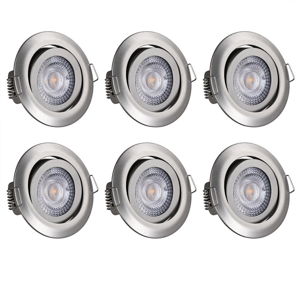 monzana Einbauleuchte, Silber, 6er Set LED Flach Dimmbar 68mm Schwenkbar Warmweiß 3000K Silber Rund