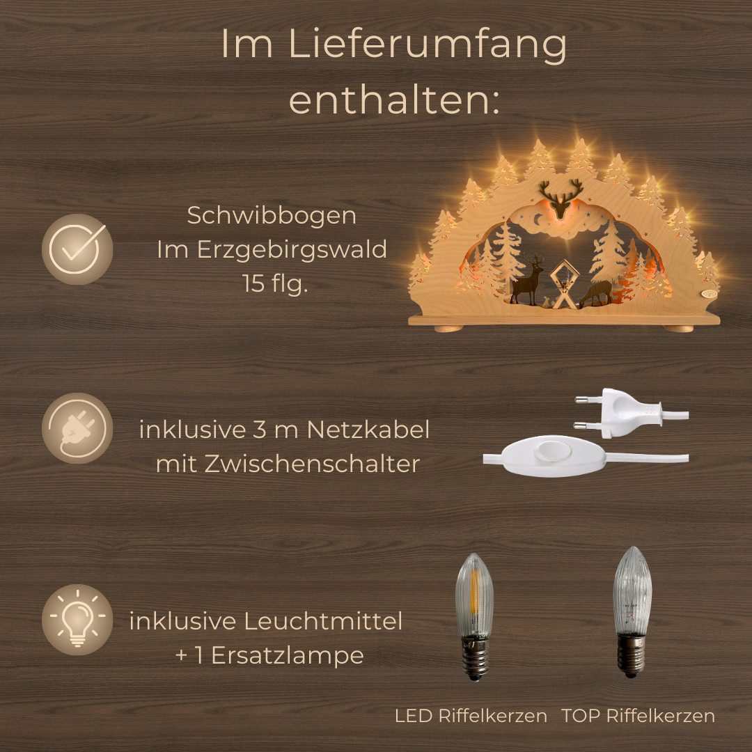 Weigla LED Schwibbogen Im Erzgebirgswald, Lichterbogen aus Holz, NATUR