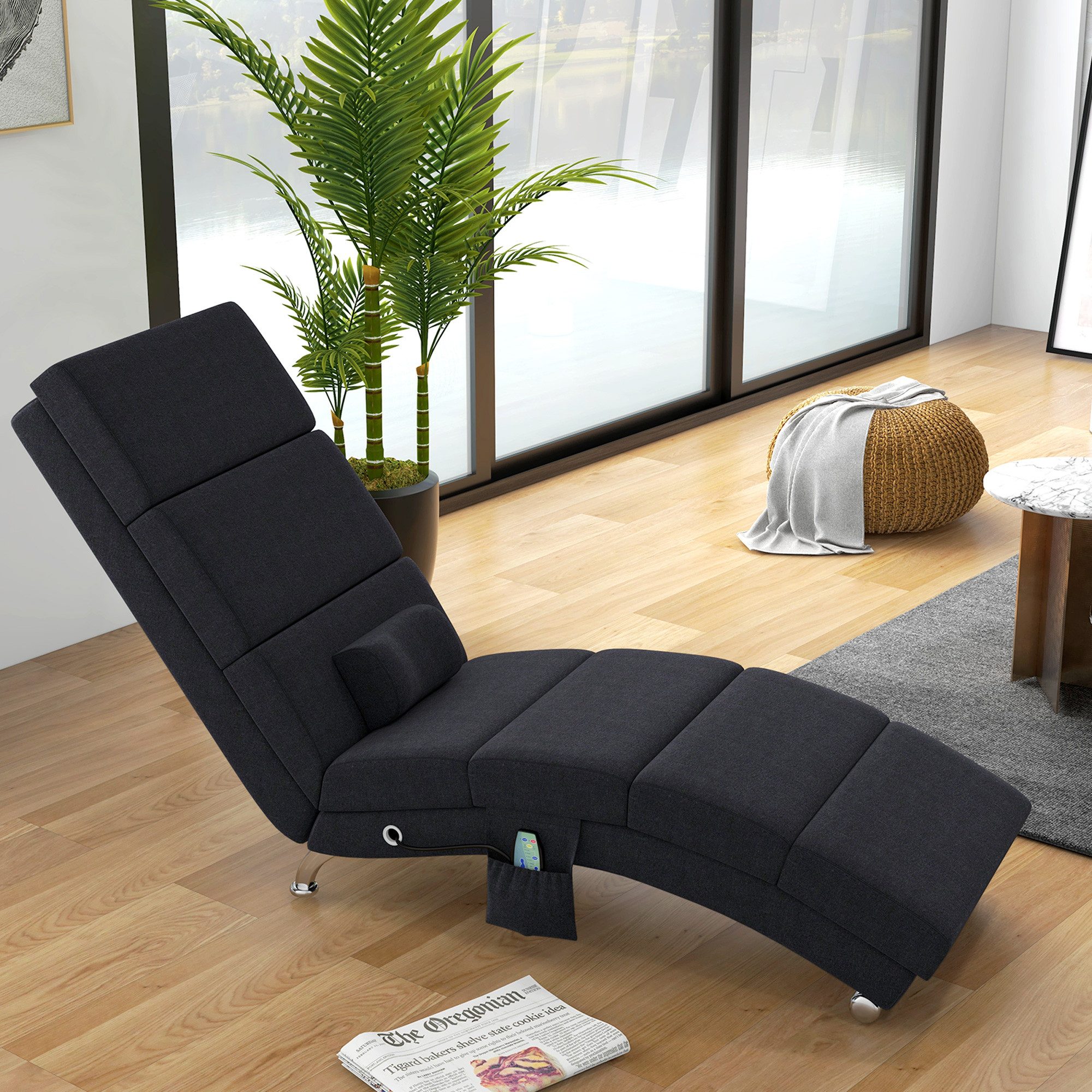 HOMCOM Massagesessel Relaxsessel TV Sessel mit Liegefunktion Massage Wärmefunktion (Relaxsessel, 1-St., Elektrisch Fernsehsessel), TV Sessel mit Lendenkissen Seitentasche Fernbedienung Schwarz