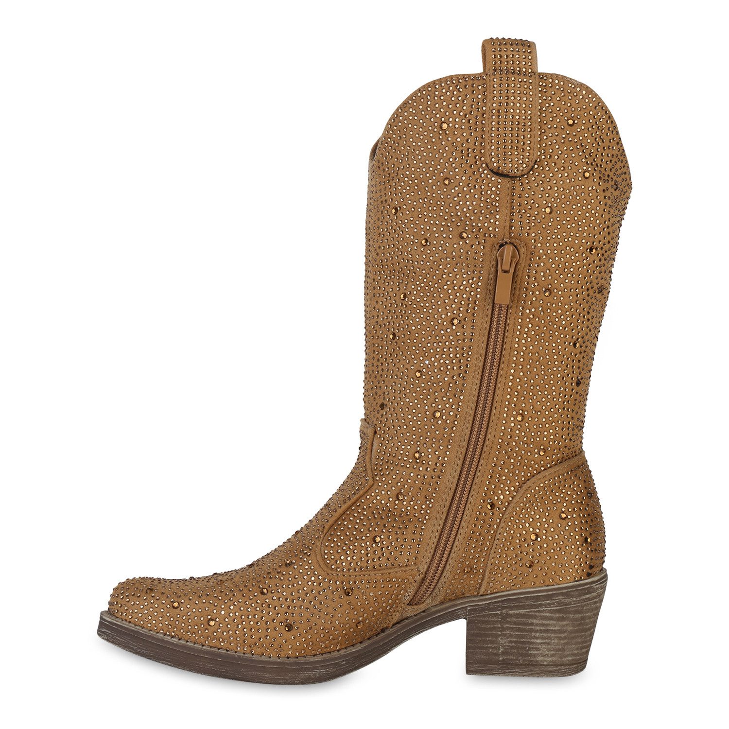 VAN HILL 840905 Cowboystiefel Damen Cowboystiefel Stiefel Spitze Strass Wes günstig online kaufen