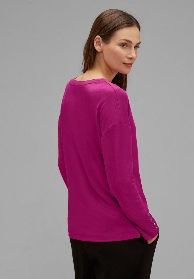 STREET ONE Langarmshirt Street One Shirt mit Knopfdetail in Bright Cozy Pi ( 1-tlg) Nicht Vorhanden