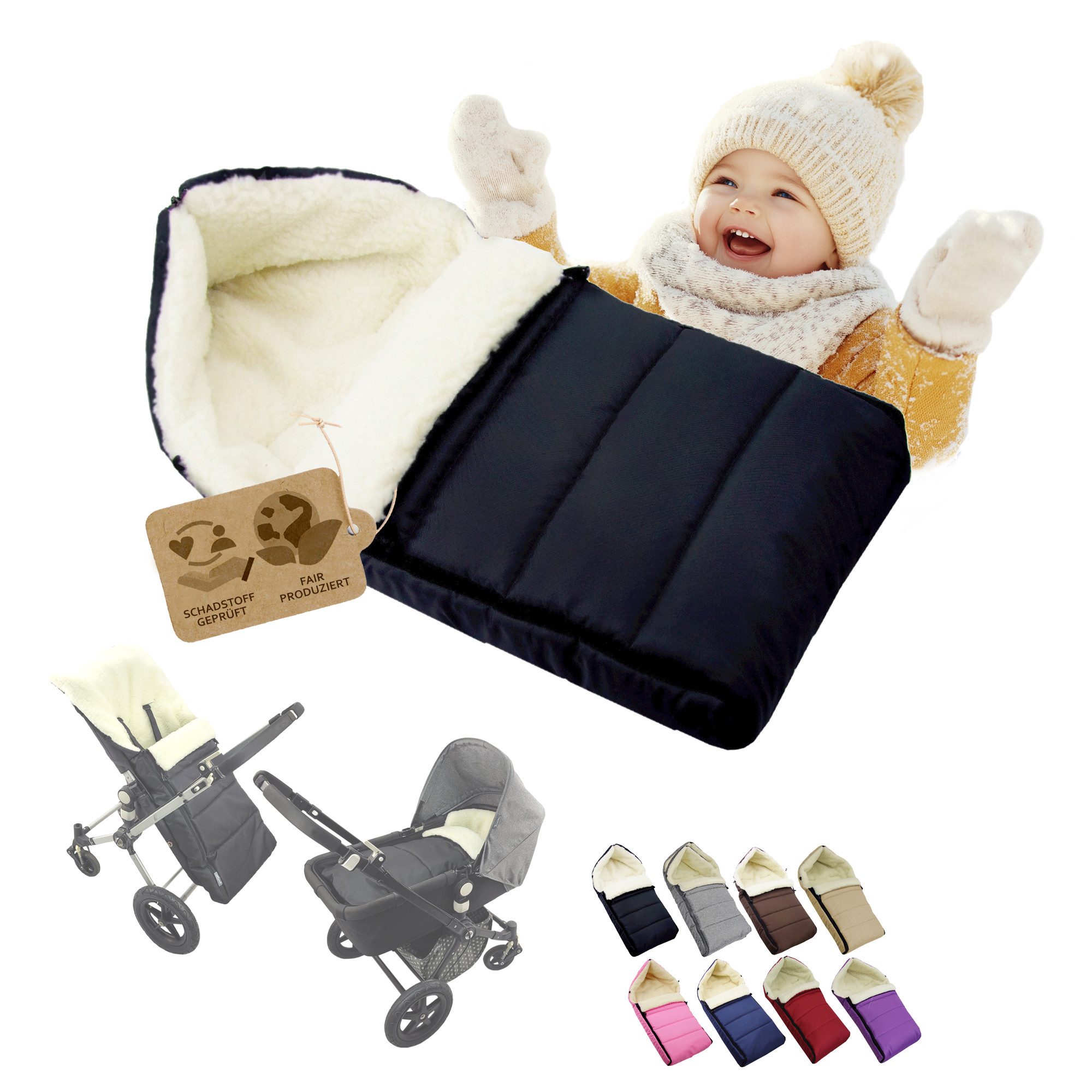 BambiniWelt by Rafael K. Fußsack Winterfußsack Babyfußsack Fußsack Kinderwagen Wolle 90cm LINIERT, universal