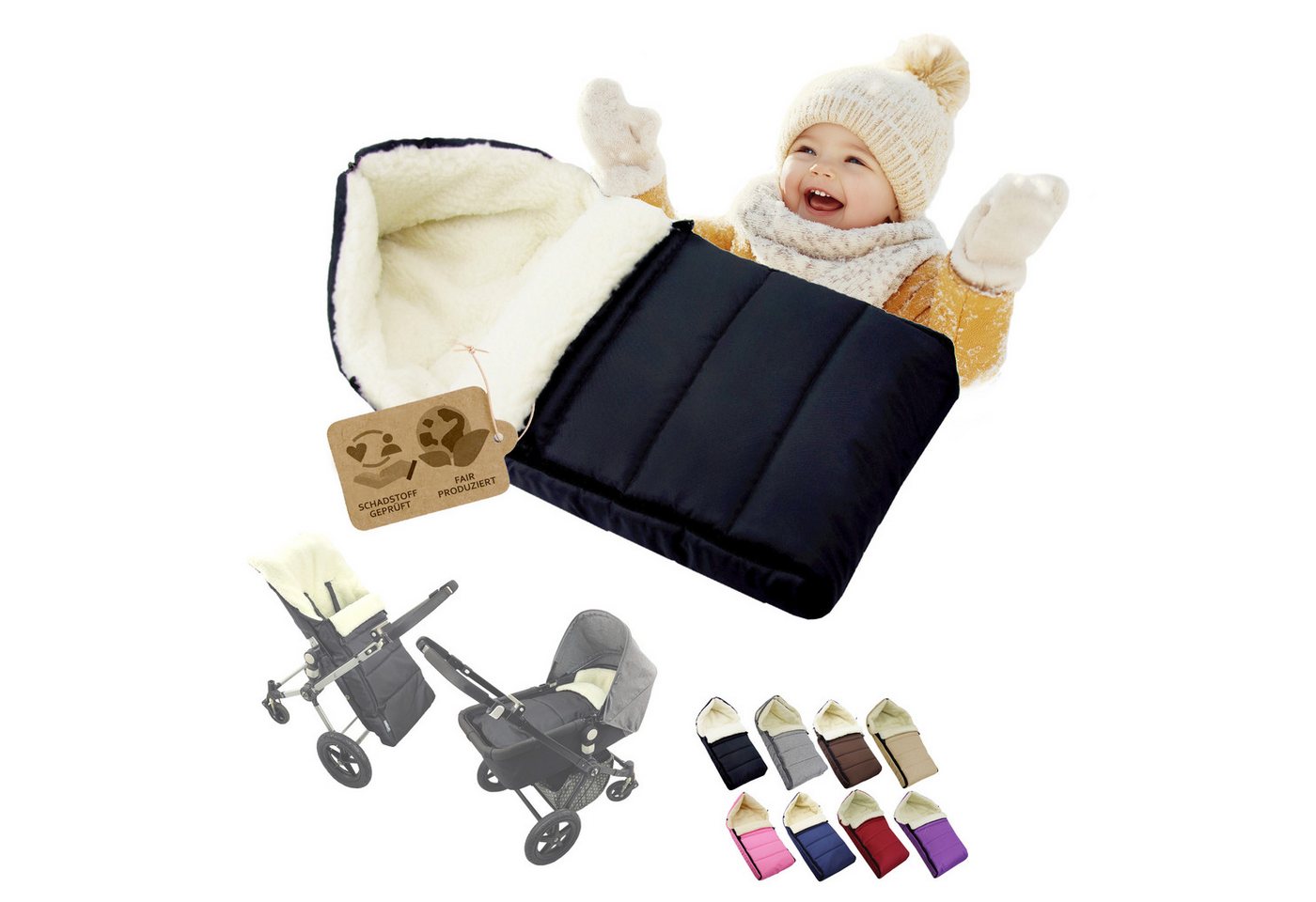 BambiniWelt by Rafael K. Fußsack Winterfußsack Babyfußsack Fußsack Kinderwagen Wolle 90cm LINIERT, universal