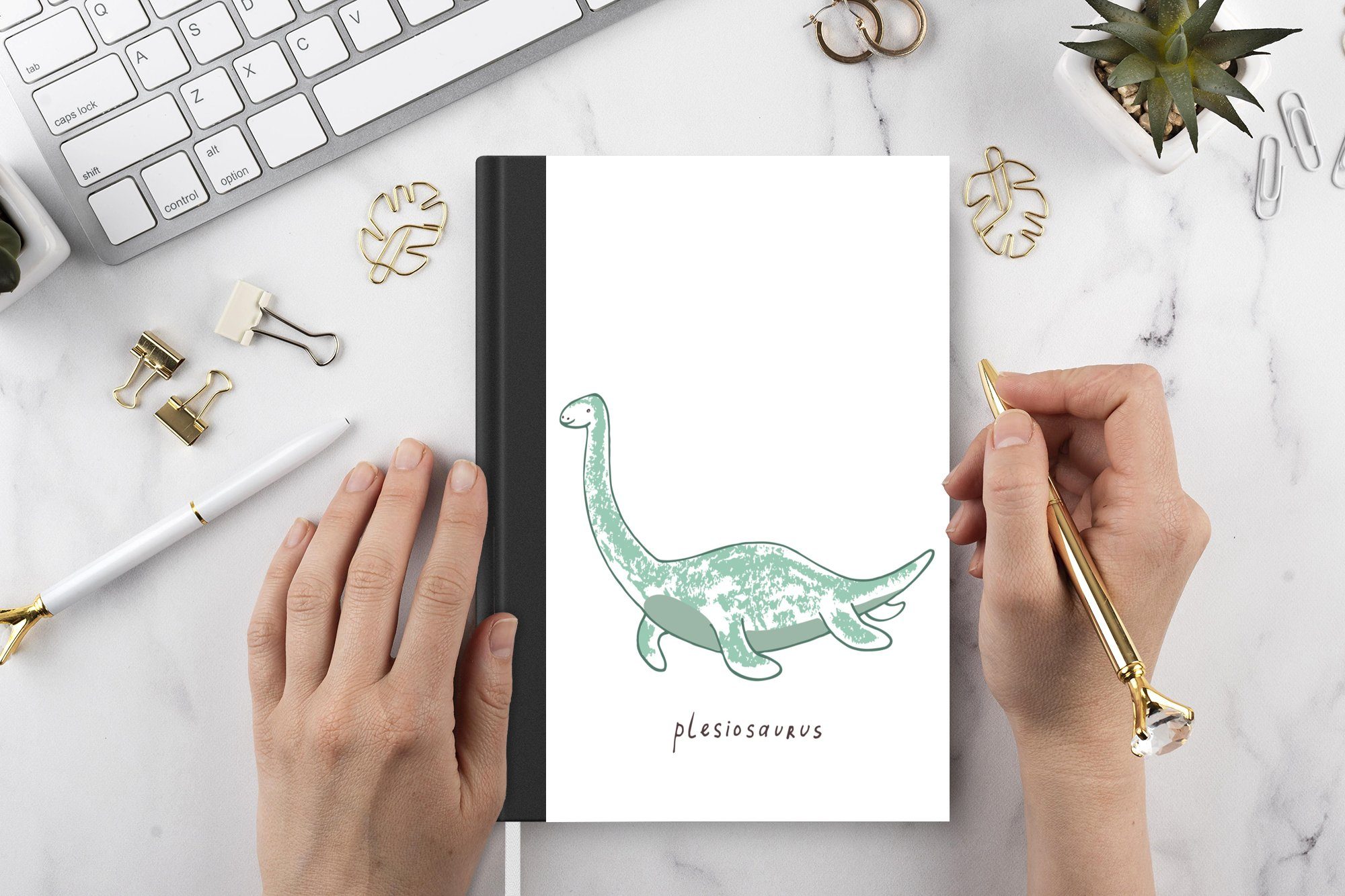 Notizbuch Journal, Dinosaurier Mädchen Notizheft, A5, Seiten, Tagebuch, Kind, 98 - Junge - - MuchoWow Haushaltsbuch - - Kinderzimmer Merkzettel, Plesiosaurier