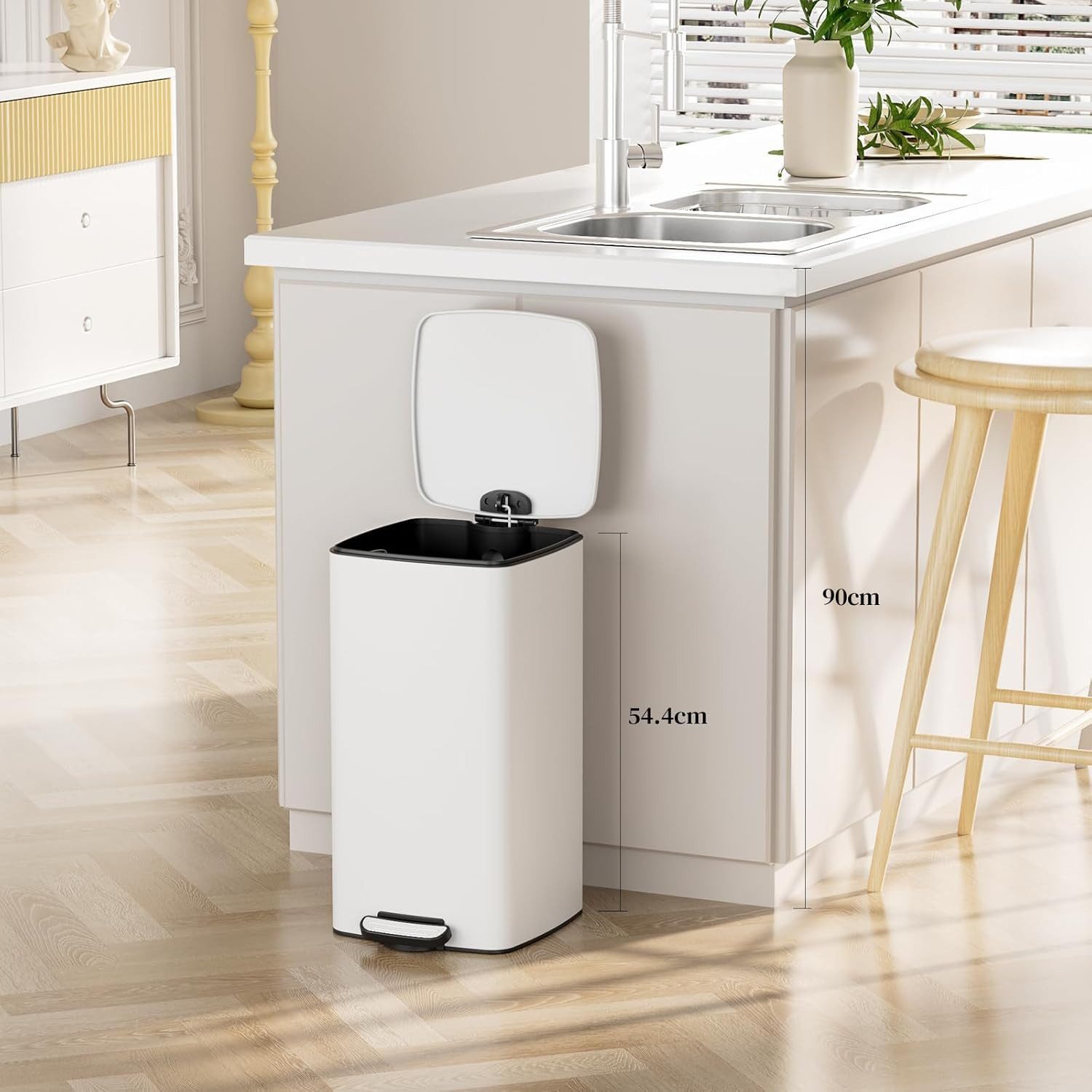 TLGREEN Mülleimer 30L aus Stahl,rechteckiger Abfalleimer mit Soft-Close-Deckel, Pedal und Inneneimer für Küche, Wohnbereich und Büro – Bild 2 von 5