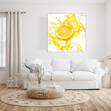 Primedeco Glasbild Wandbild Quadratisch Orangensaft mit Aufhängung, Früchte