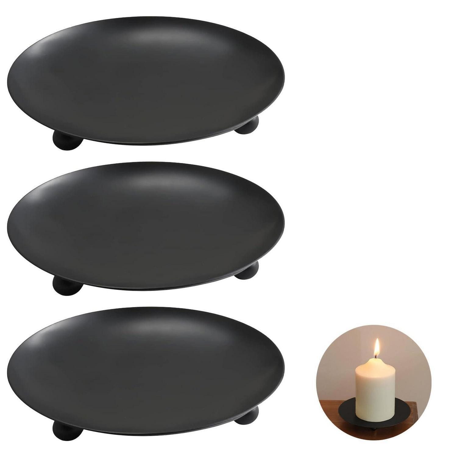 LuxusKollektion Kerzentablett Kerzenteller Metall 3er Set Rund Schwarz (3 St)