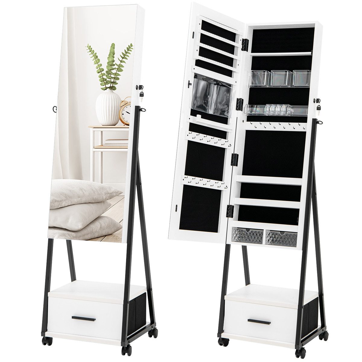 COSTWAY Schmuckschrank mit Spiegel, Schublade, stehend, günstig online kaufen