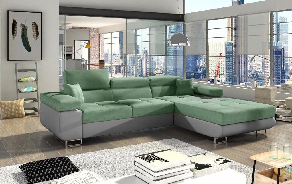 JVmoebel Ecksofa Moderne Graue Wohnlandschaft L-Form Sofa luxus Eck-Couch Neu, Made in Europe Grün/Grau