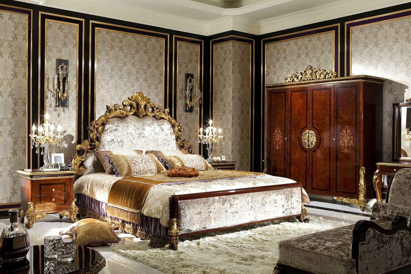 Design JVmoebel Luxur Bett Rokoko Betten Ehebett Barock Bett, Luxus Doppelbett