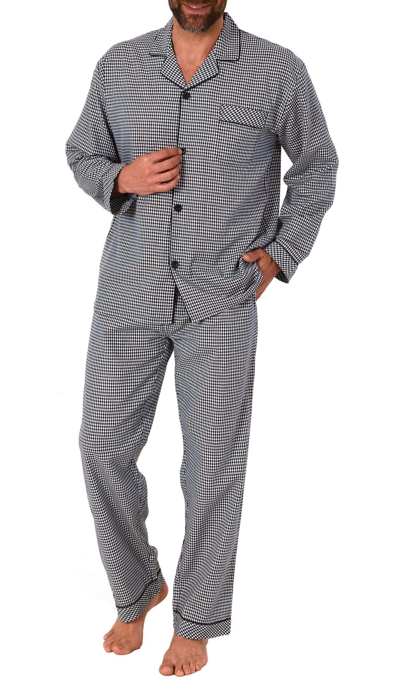 Normann Pyjama Gewebter Herren Pyjama, durchknöpfbarer Schlafanzug mit Streifen