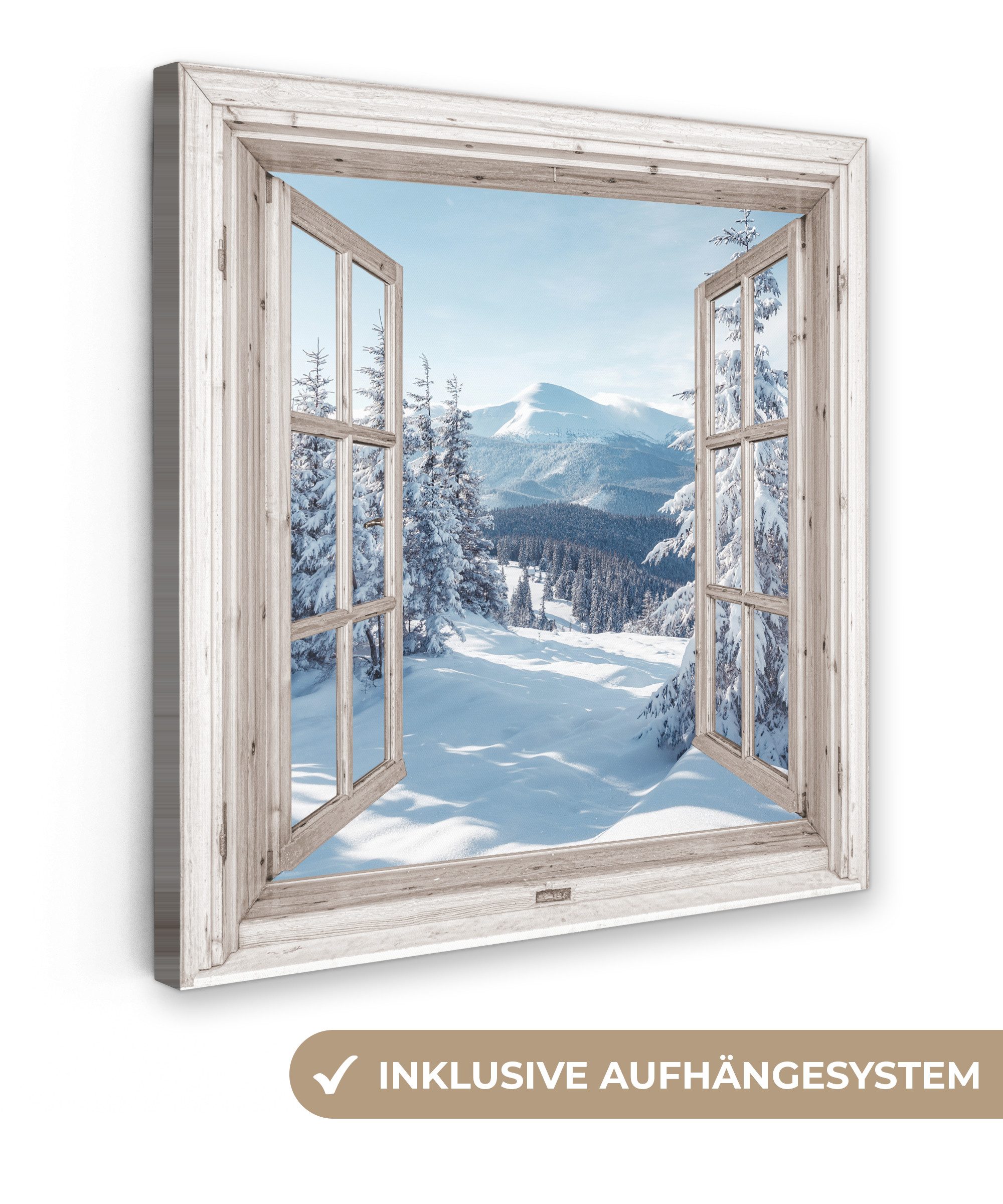 OneMillionCanvasses® Leinwandbild Fenster - Winter - Landschaft - Natur - B günstig online kaufen