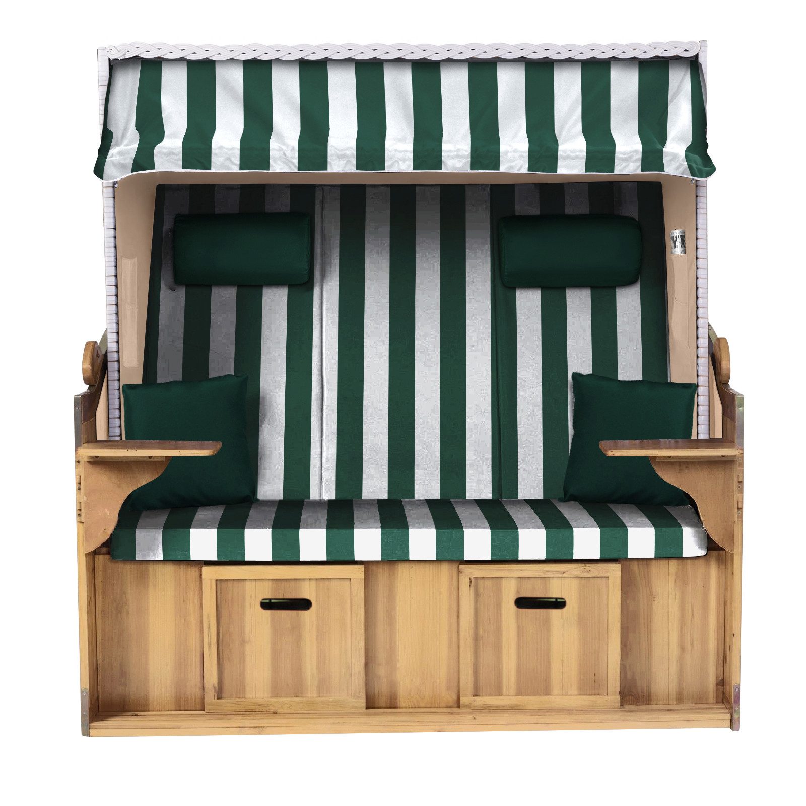 Strandkorb Hanse Strandkorb Strandkorb Ostsee XXL 2,5-Sitzer Volllieger Beige Grün, BxTxH: 150x80x160 cm, Ostsee XXL Volllieger, Ostsee 2,5-Sitzer Modell 2025, Stabiles Wacholder mit handgefertigtem Polyrattangeflecht