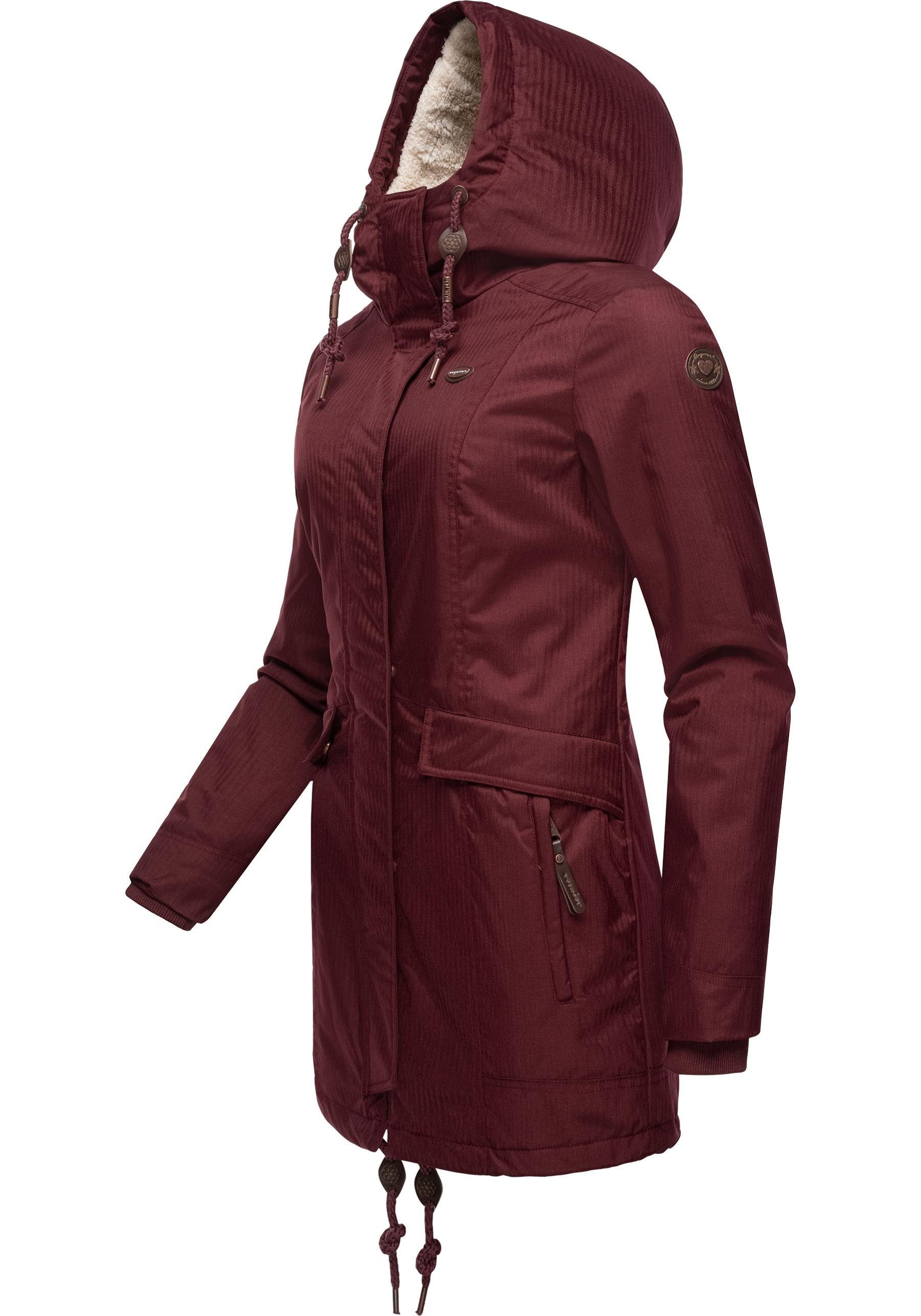 Teddyfell weinrot Tunned Innenfutter stylischer Winterjacke mit Ragwear Winterparka