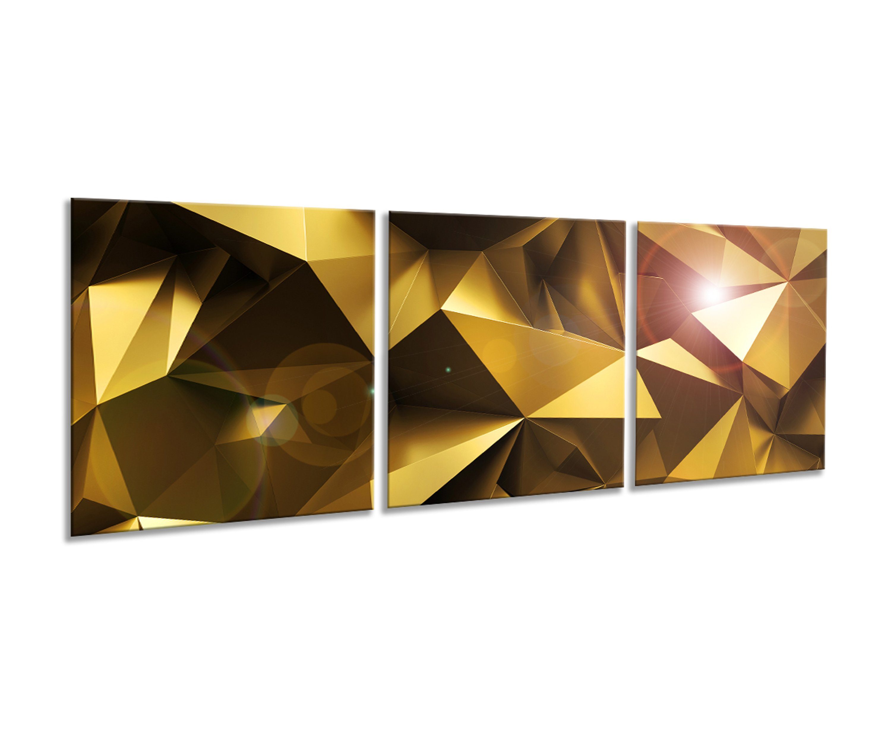 mehrteiliges 150x50cm abstrakt gold Glasbild 3-Teiler Bild artissimo Glasbild Glas aus