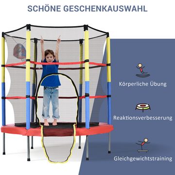 DOPWii Kindertrampolin Kinder Trampolin mit Basketballkorb,164x140cm,Kindertrampolin, (1), für Geburtstag,Weihnachten,Gewichtskapazität:45 kg,Rot/Gelb/Blau