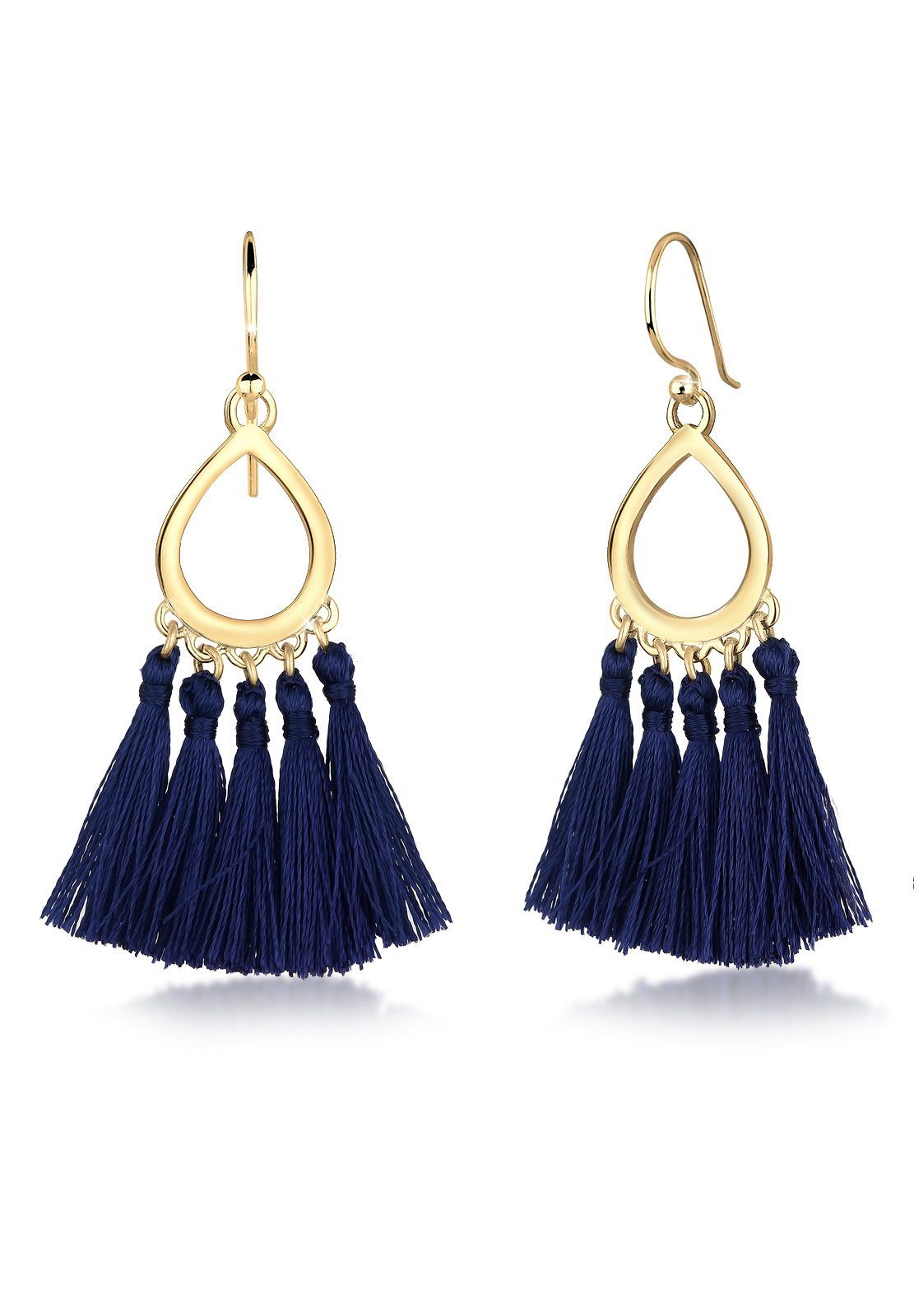 Elli Paar Ohrhänger Hänger Tassel Quaste Tropfen 925 Silber, Boho, Tassel Dunkelblau