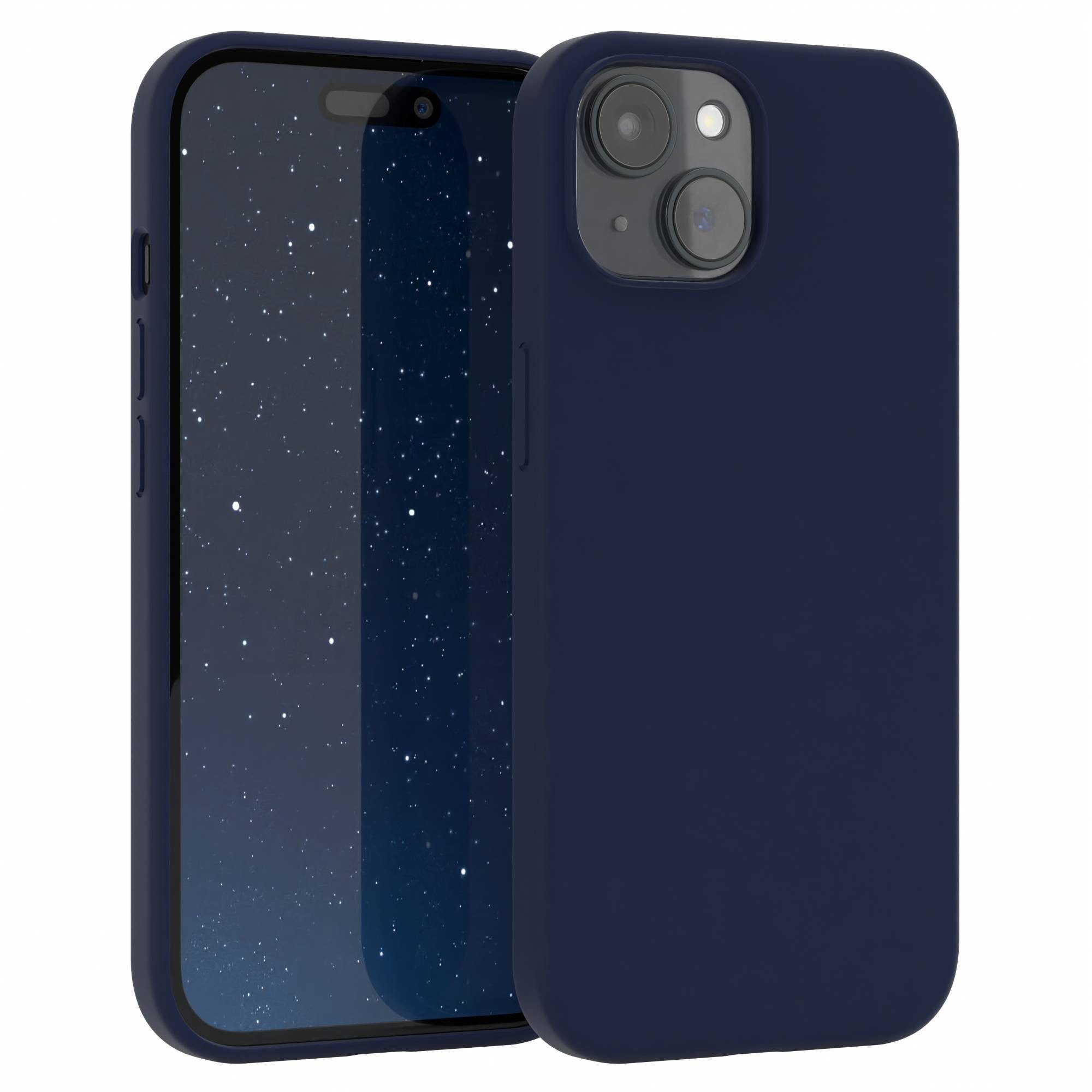 EAZY CASE Handyhülle Premium Silikon Case für Apple iPhone 15 6,1 Zoll, Handy Softcase Hülle Silikon mit Displayschutz Case Blau / Nachtblau