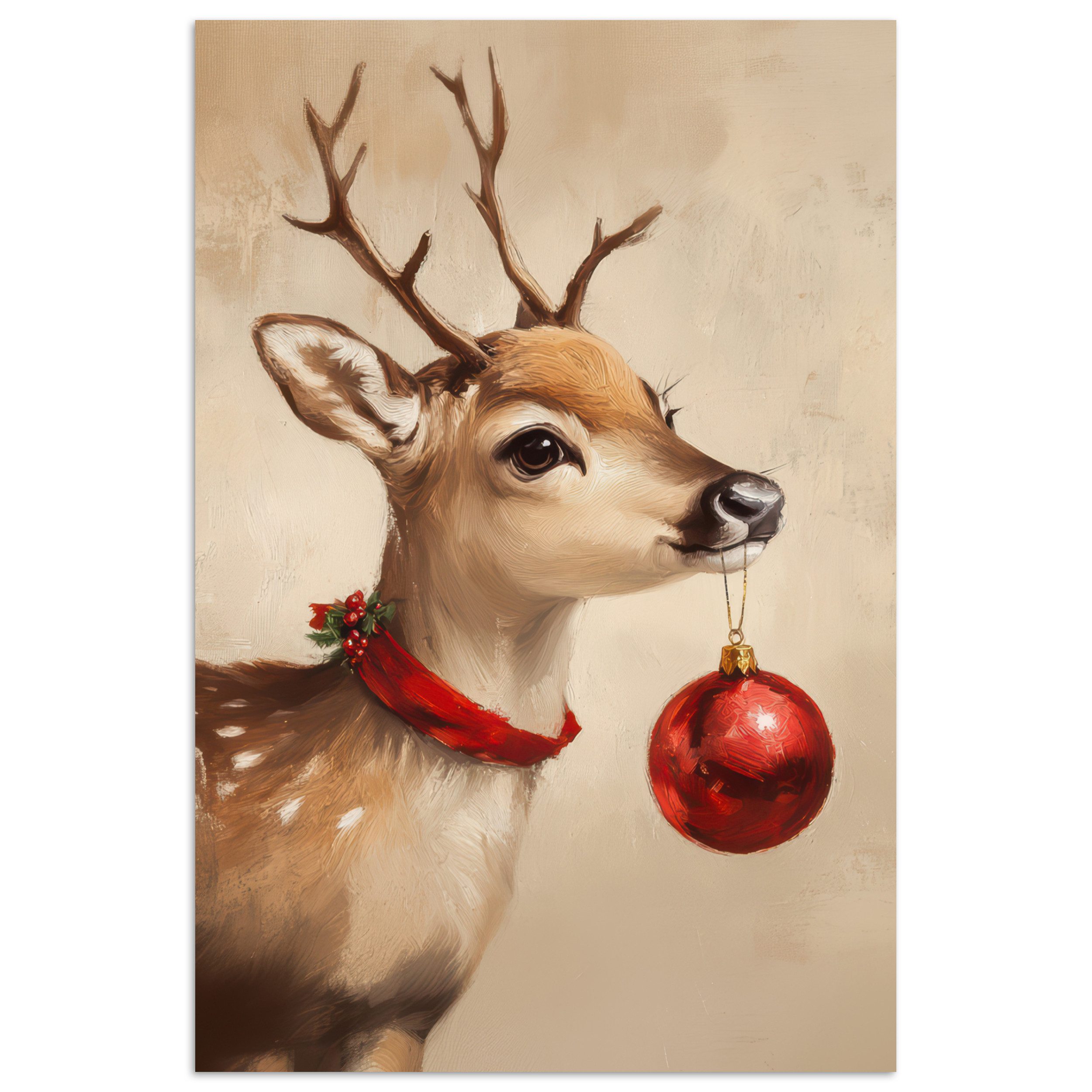 MuchoWow Poster Weihnachten - Hirsch - Geweih - Weihnachtskugel - Rentier, günstig online kaufen