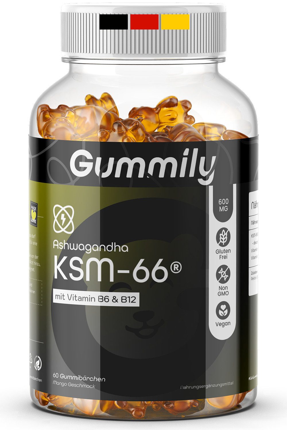 Gummily® KSM-66® Ashwagandha Extrakt Gummibärchen, 60 St., hochdosiert für innere Ruhe & mentale Balance