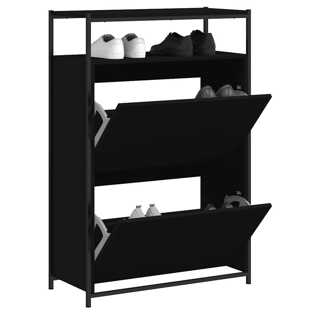 furnicato Schuhregal Schuhschrank 75 x 34 x 112 cm Schwarz, 1-tlg., Stauraum-Schuhkipper mit Ablagefläche für deinen Flurbereich