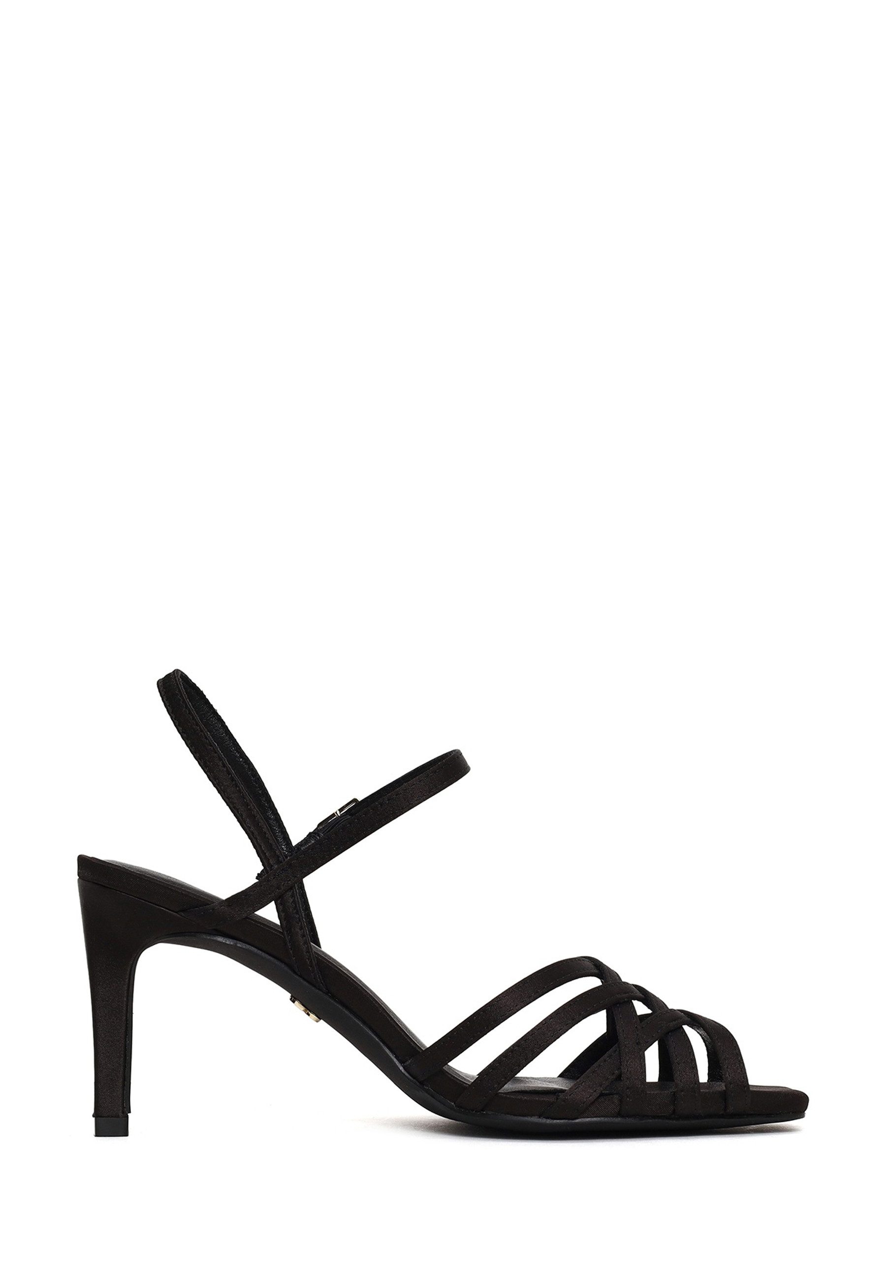 Derimod Sandaletten mit hohem Absatz aus Textil Sandale Stoff, Synthetisches Futter, TPU-Sohle, Knöchelriemen, Stilettoabsatz