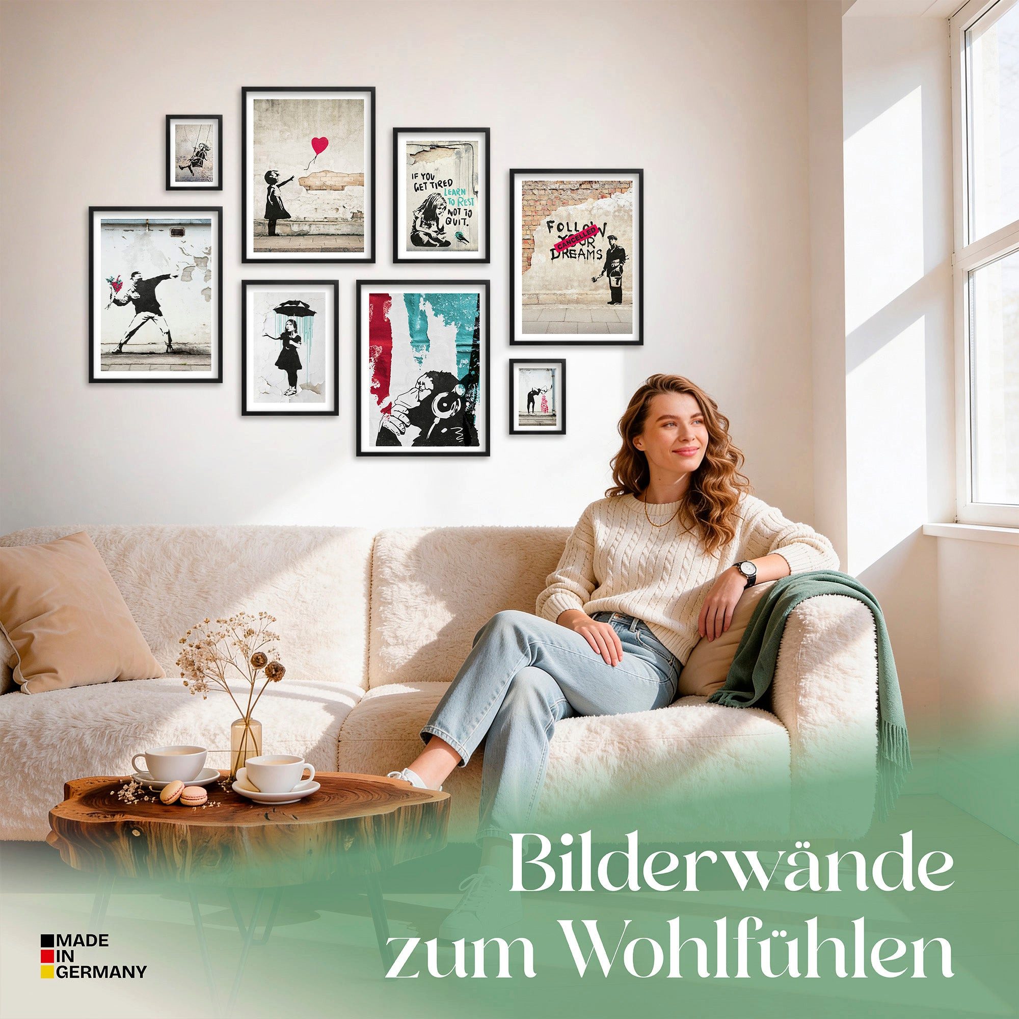 ARTFAVES Bilder-Collage Poster Set Banksy Street Art I mehrteilige Bilderwand I Wandbilder Ban, (Wandbilder modern, 8 St)