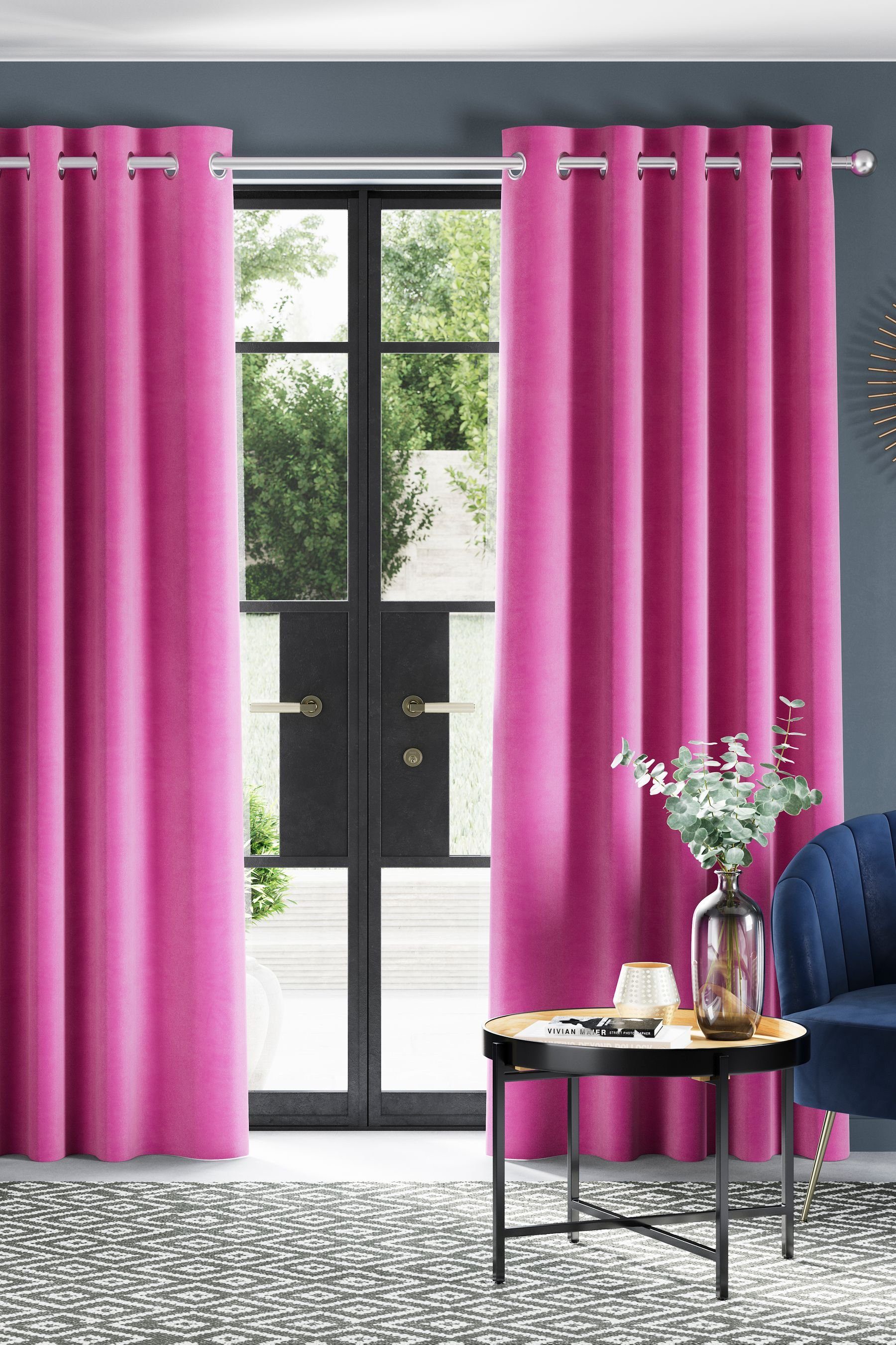 Vorhang Gefütterte Ösenvorhänge aus Mattsamt, Next, (2 St) Bright Pink