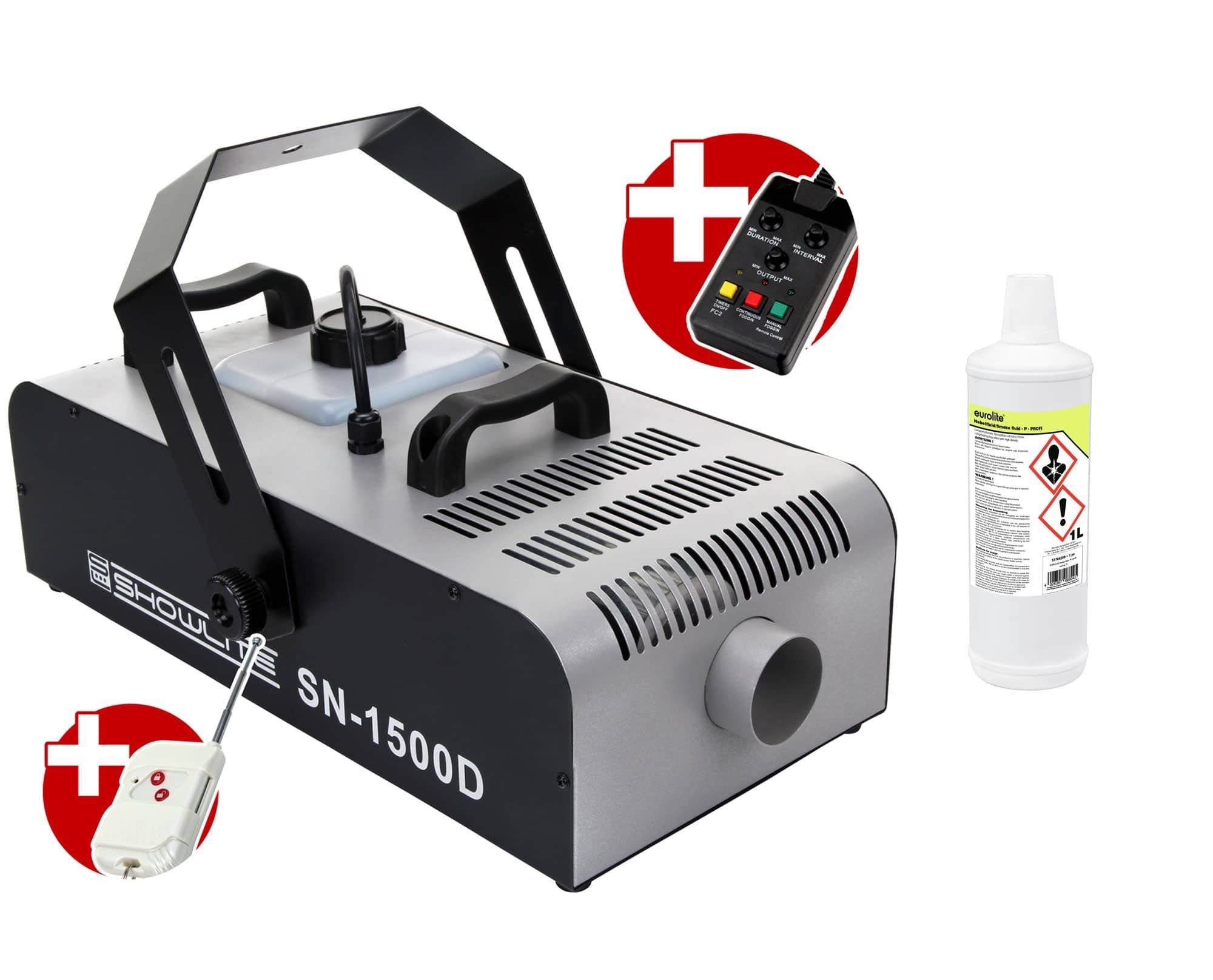Showlite Discolicht SN-1500D DMX Nebelmaschine inkl. Nebelfluid, Set inkl. 1 L Fluid, Die ideale Nebelmaschine zur Festinstallation