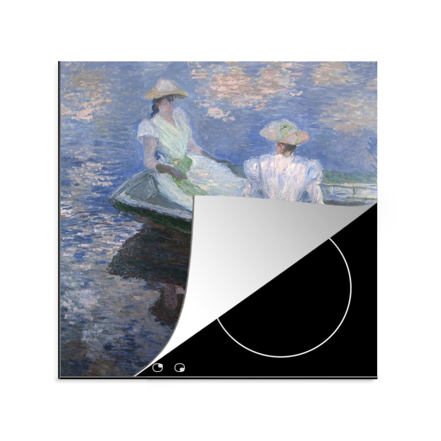 MuchoWow Herdblende-/Abdeckplatte Mädchen in einem Boot - Claude Monet, Vinyl, (1 tlg), 78x78 cm, Ceranfeldabdeckung, Arbeitsplatte für küche