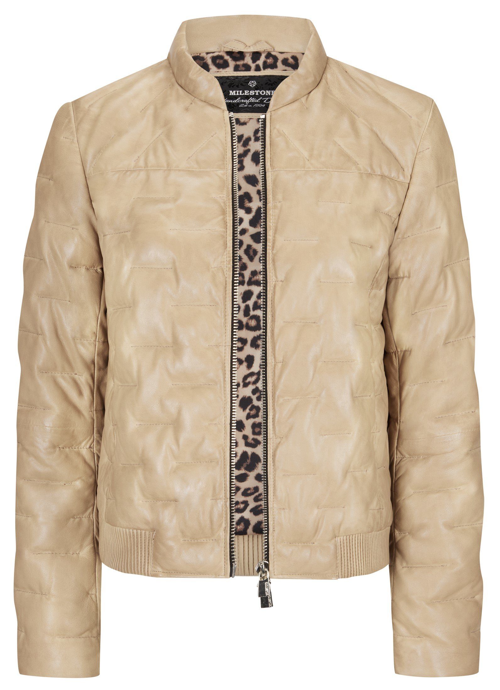 Milestone Lederjacke MS-Denise gefütterte Steppjacke Lammnappa Leder Beige aus