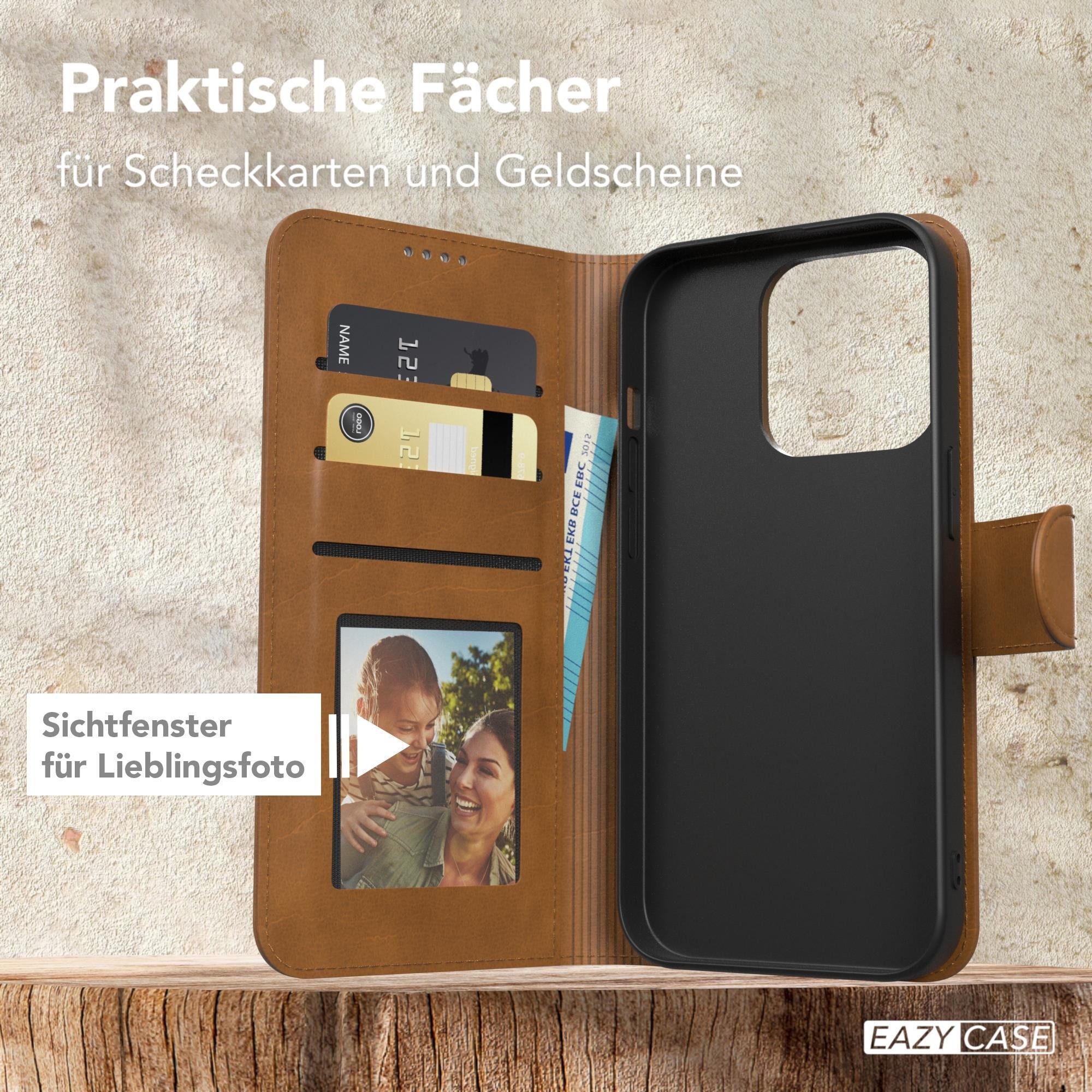 EAZY CASE Handyhülle Business Handyhülle Kartenfächer für iPhone 15 Pro 6,1 Zoll, Flipcase mit Sichtfenster für Foto Klapp Hülle Kartenetui Hellbraun
