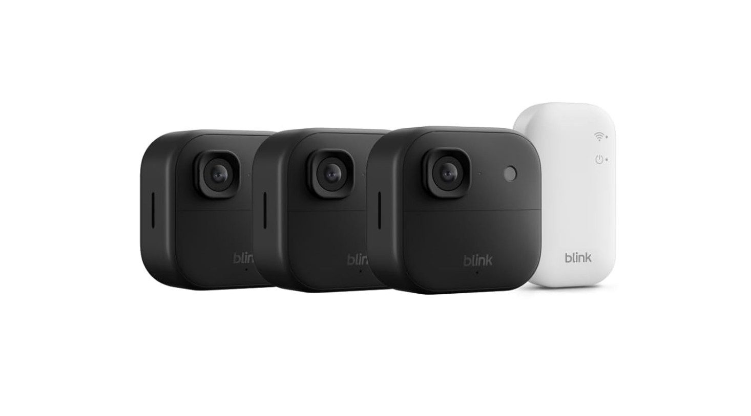 blink IP-Überwachungskamera Outdoor 4 3er Kameraset 2K+ (3-tlg., inkl. Sync Module Core, WLAN, 2 Jahre Batterielaufzeit, IP65, Alexa)