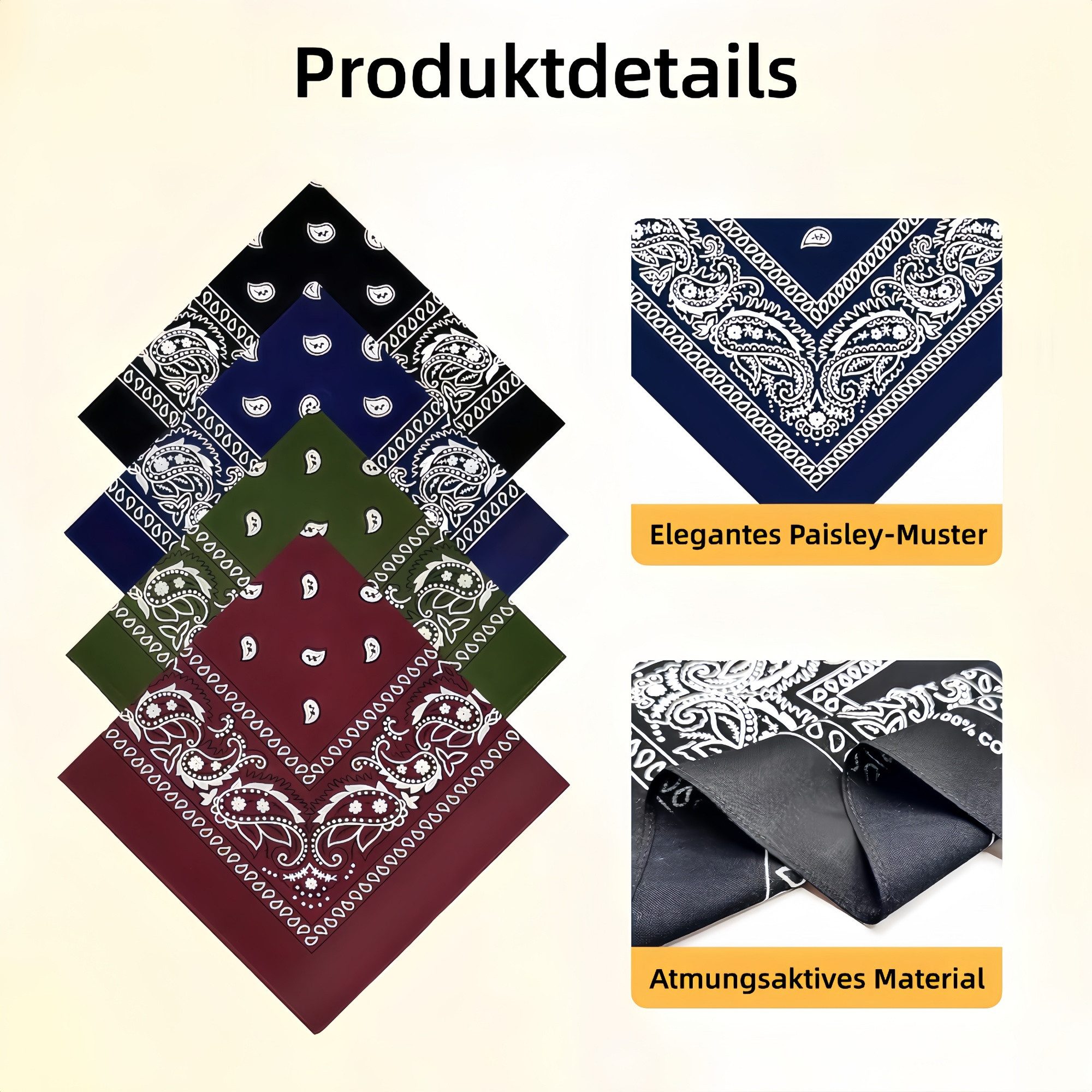 FOUORTUNATE-BEE Seidentuch 4 Paisley-Bandanas – Halstuch & Kopftuch für Damen und Herren, (4-St), 4er-Set Paisley-Bandanas für Festival, Western & Alltag