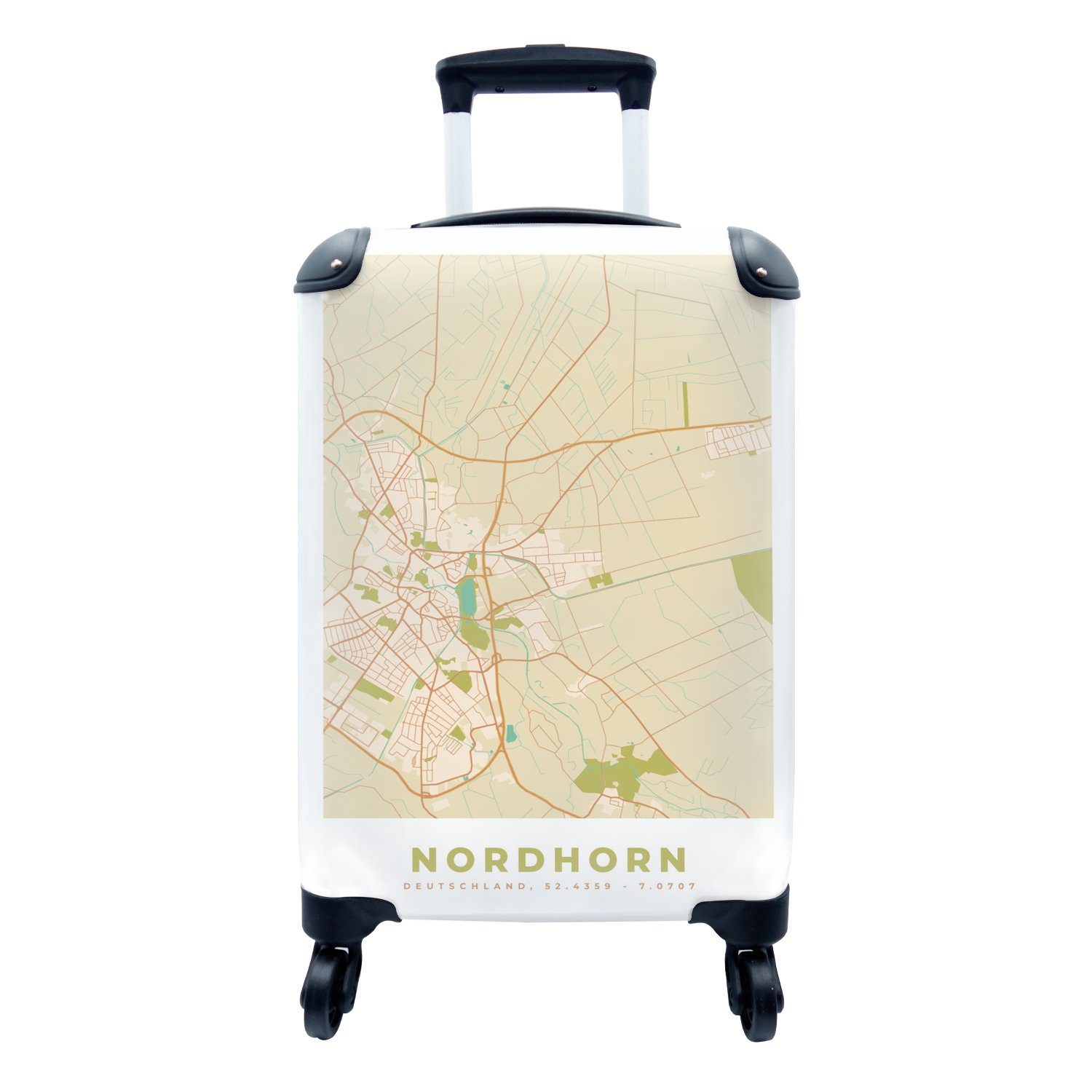 MuchoWow Handgepäckkoffer Nordhorn - Karte - Vintage - Stadtplan, 4 Rollen, Reisetasche mit rollen, Handgepäck für Ferien, Trolley, Reisekoffer