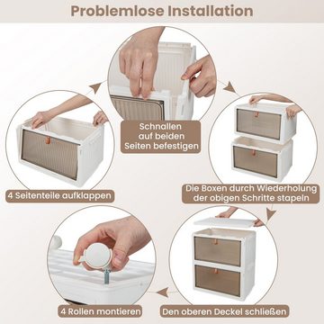 COSTWAY Aufbewahrungsbox, 3er Set, faltbar, stapelbar, mit Deckel, Rollen & Türen
