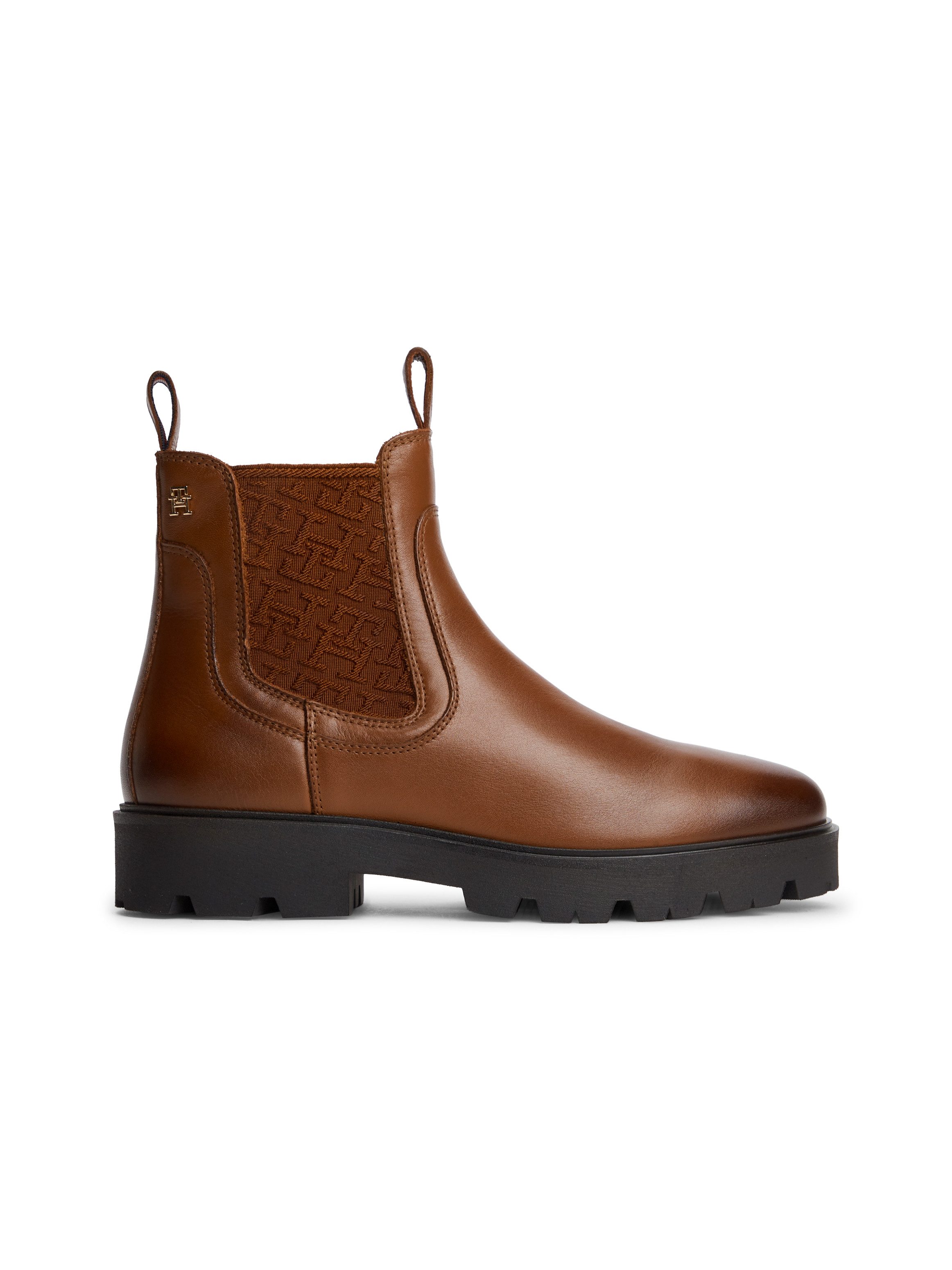 Tommy Hilfiger TH MONOGRAM LEATHER CHELSEA BOOT Chelseaboots Blockabsatz, Schlupfboots, mit beidseitigem Stretcheinsatz – Bild 4 von 5