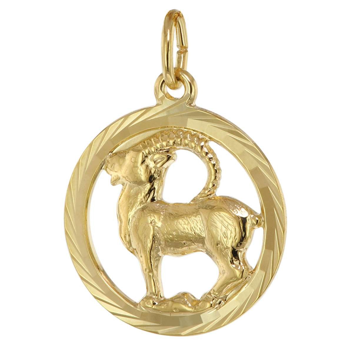 trendor Sternzeichenanhänger 39000-01, Sternzeichen Steinbock 333 Gold Anhänger Ø 16 mm