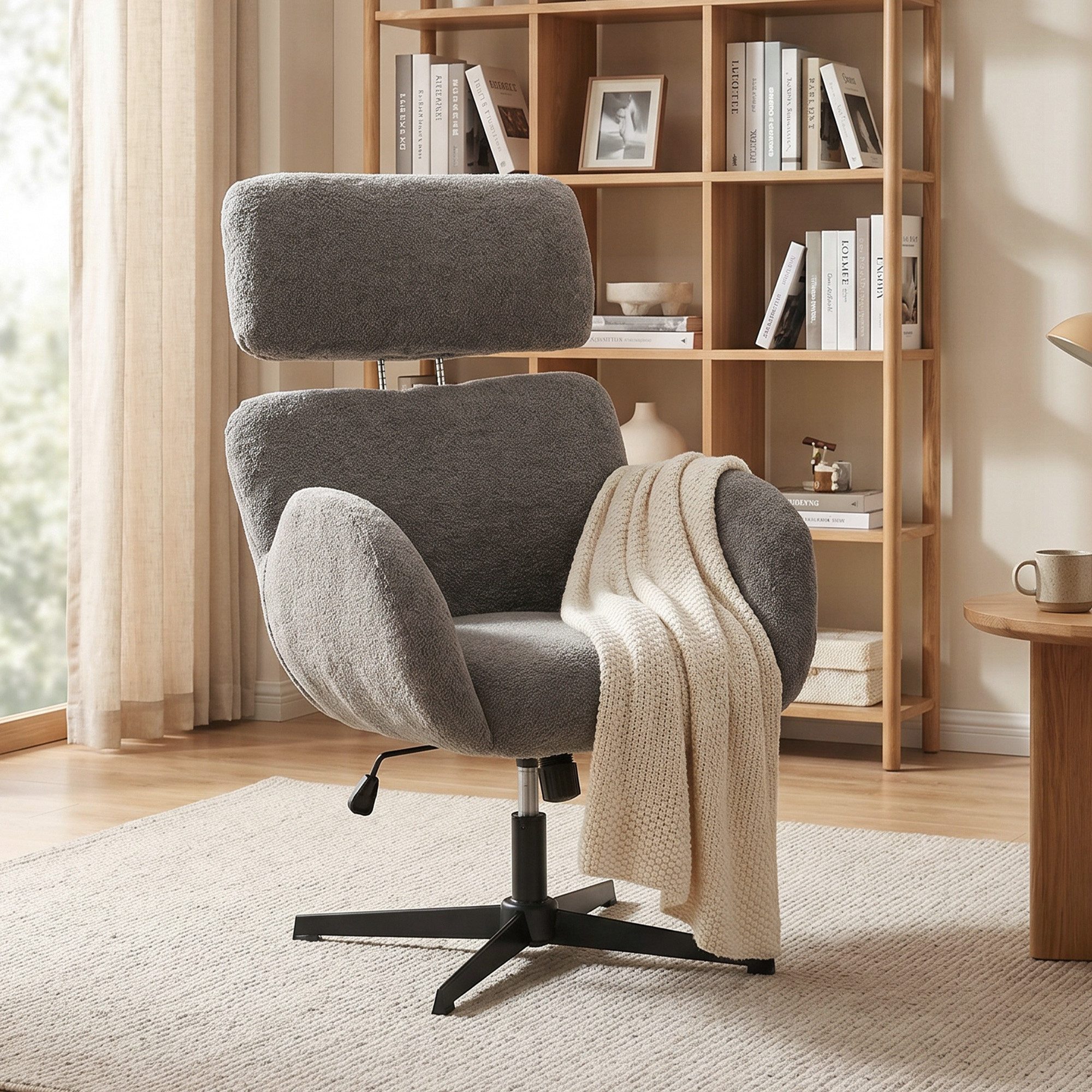 HOMCOM Bürostuhl Schreibtischstuhl Homeoffice Stuhl mit Samtoptik, höhenverstellbar (Drehstuhl, 1 St), für Schlafzimmer, Arbeitszimmer, Grau