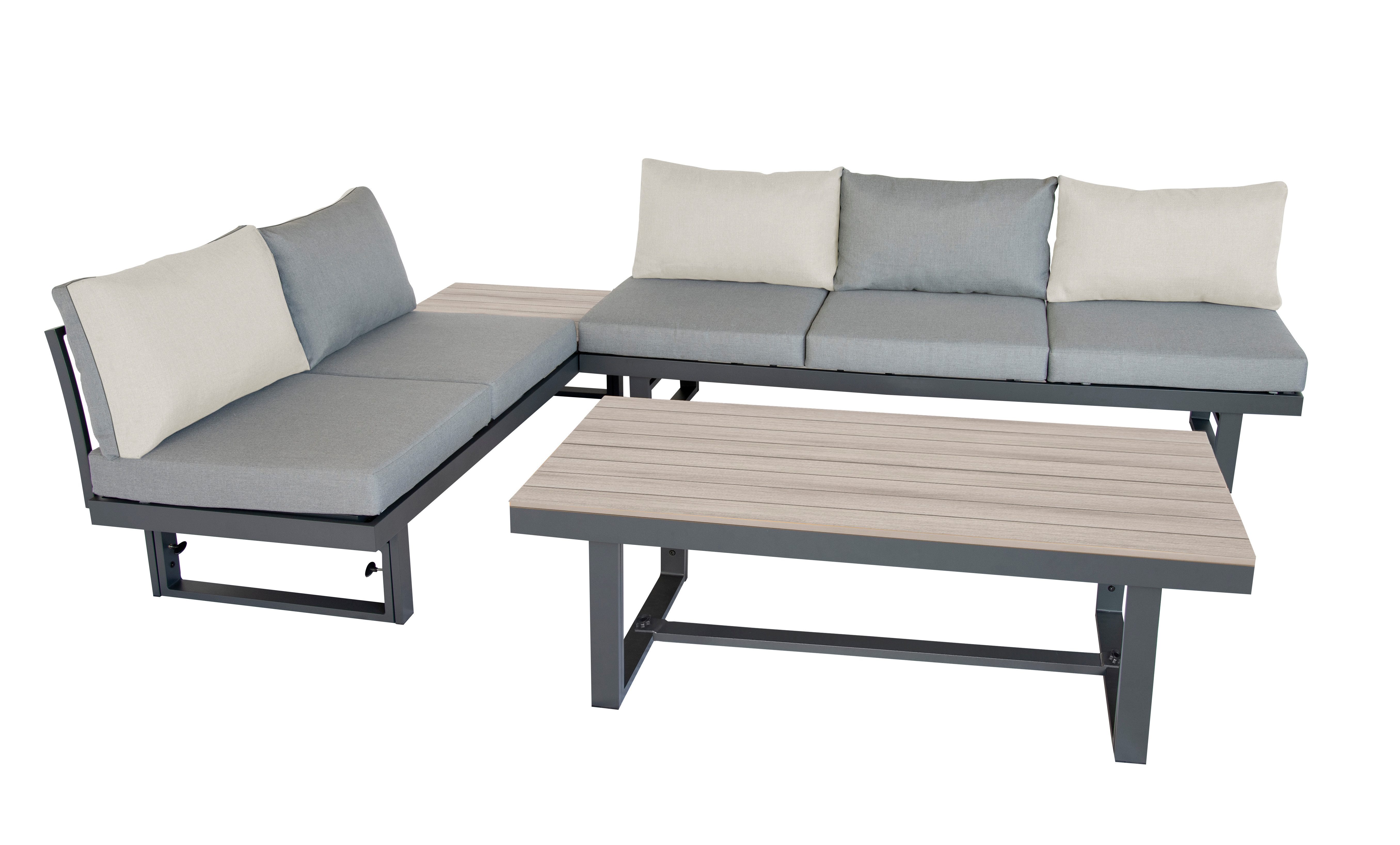 bellavista - Home&Garden® Gartenlounge-Set Lounge-Set Largo 5-tlg. grau Aluminium für 6 Personen, (Set, 3-tlg., 2 3-Sitzersofa, 1 Tisch, inkl. Kissen), grau, Aluminium, für 6 Personen, wetterfest - Garten, Terrasse