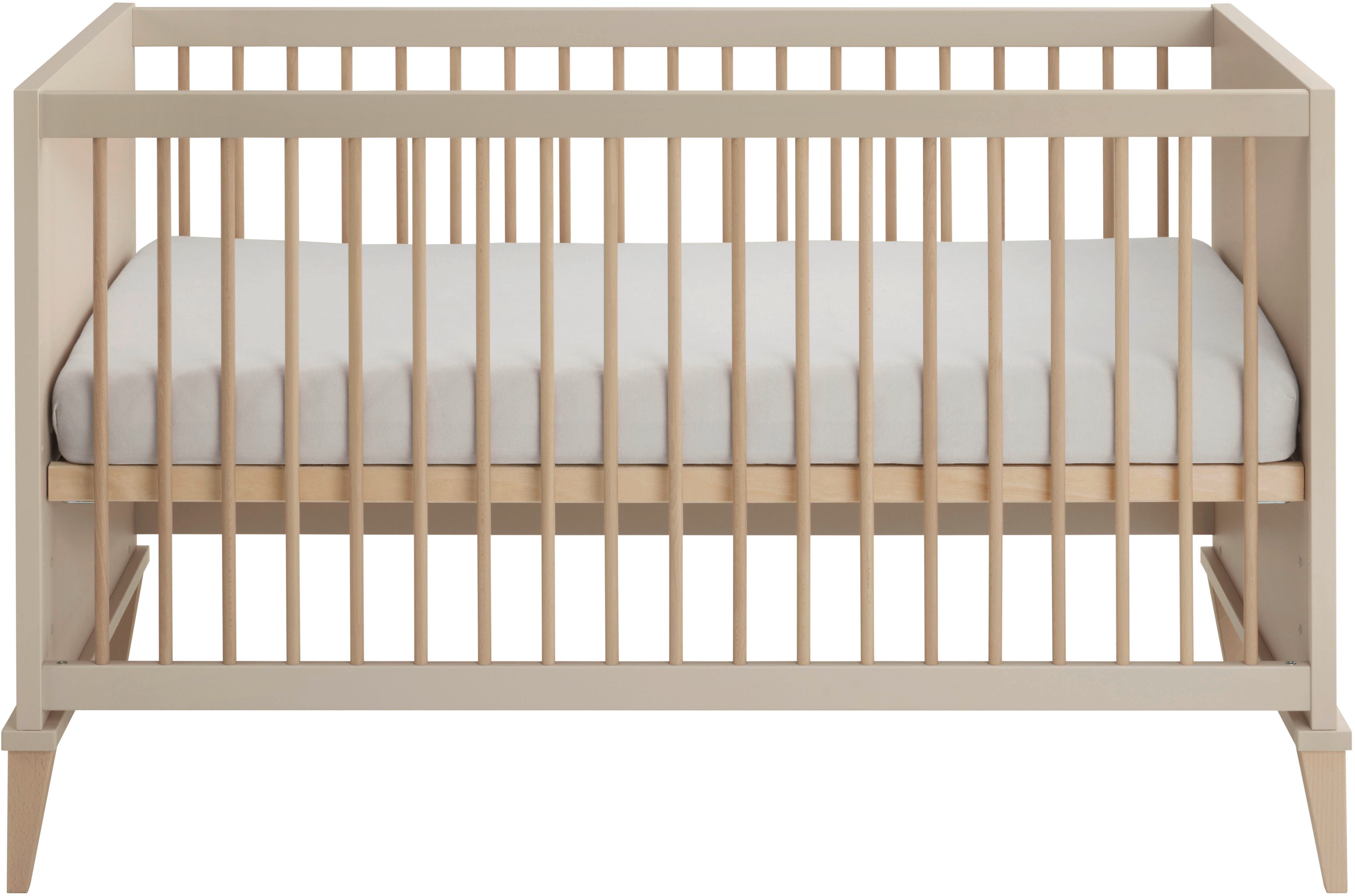PAIDI Babybett JONTE 70x140cm in Beige, umbaubares Kinderbett mit Massivholz, Gitterbett 4-fach höhenverstellbar, entnehmbare Sprossen, Juniorbett