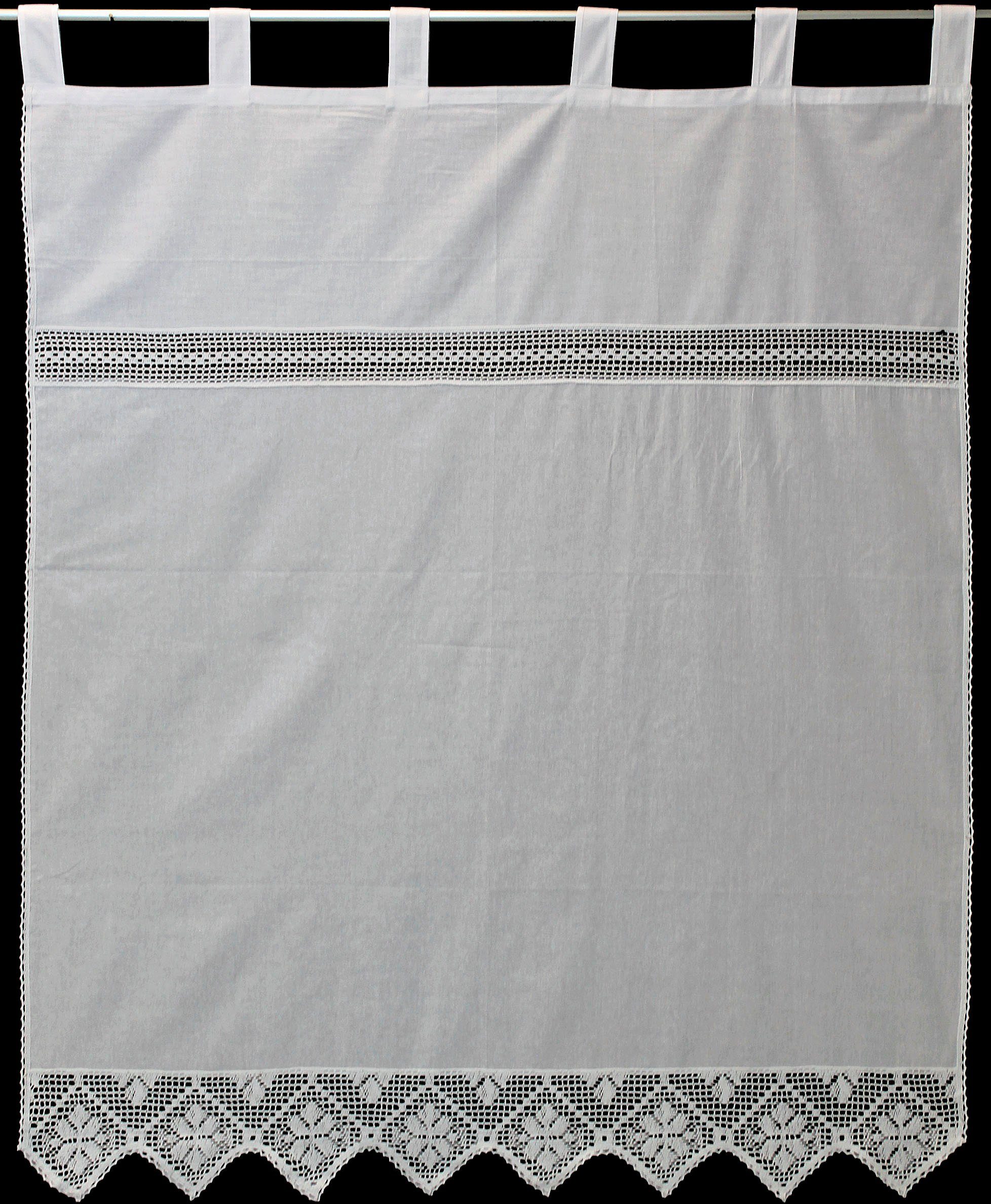 HOSSNER - ART OF HOME DECO Gardine Bärental (1 St), Schlaufen, halbtransparent, maschinell gefertigte Häkelspitze