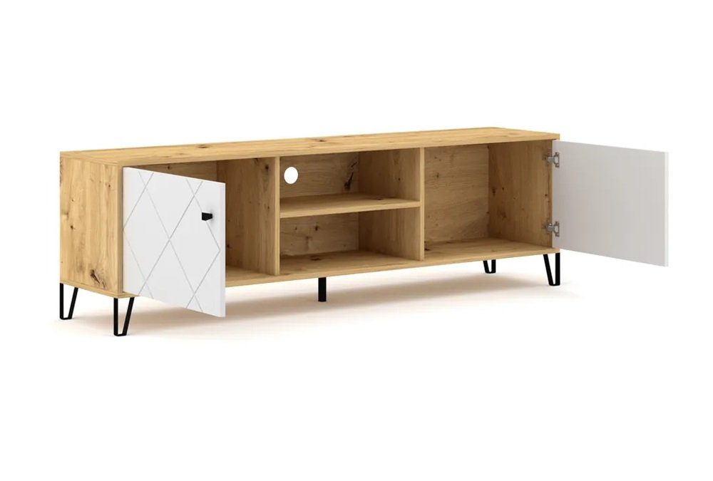 Fernsehtisch und TV Lowboard DB-Möbel Eiche 183cm Weiß Sideboard TV-Schrank Schrank