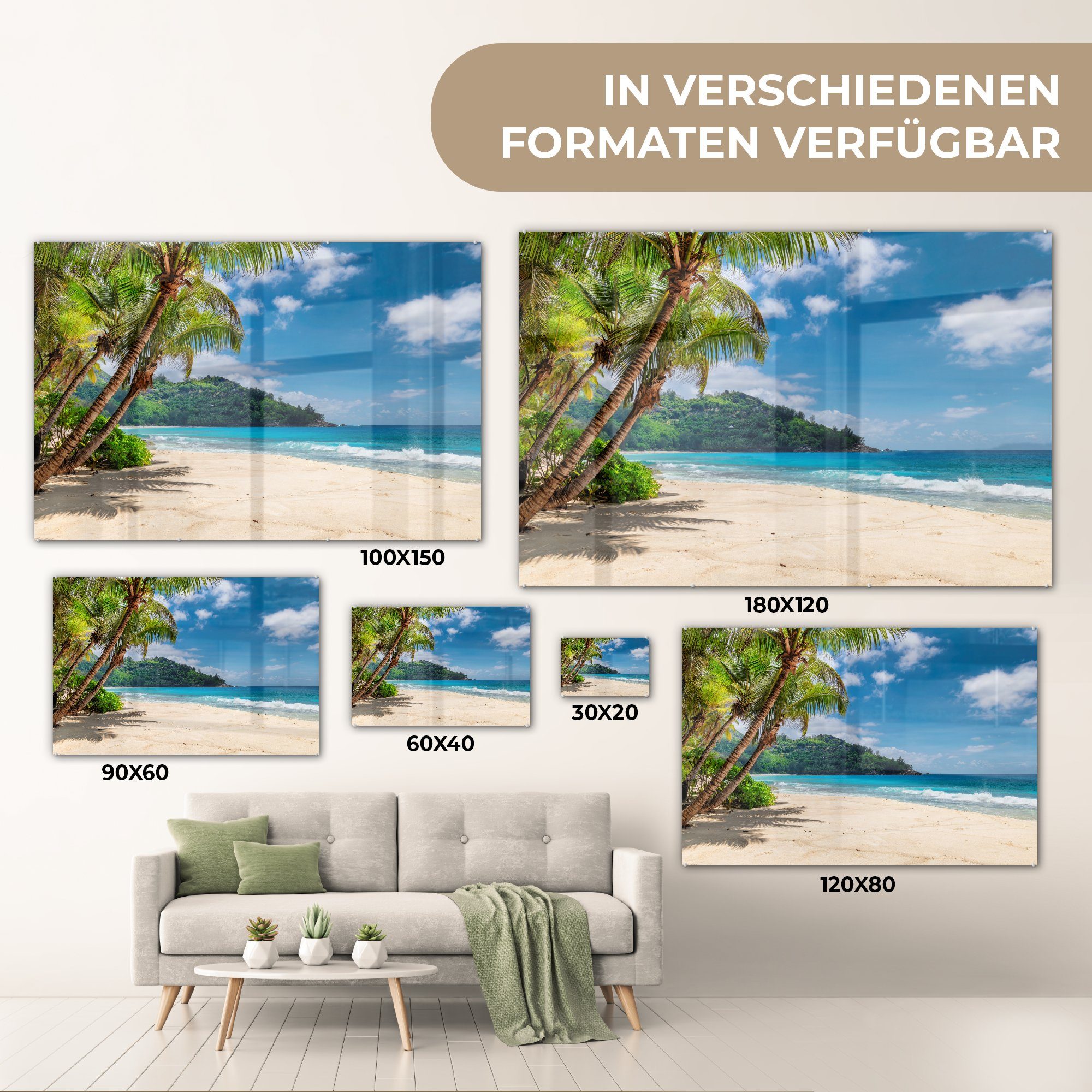 - Meer MuchoWow Glas Glasbilder Wandbild Wanddekoration - Bilder (1 Strand auf Insel Glas St), - - - - Acrylglasbild Urlaub, Foto auf