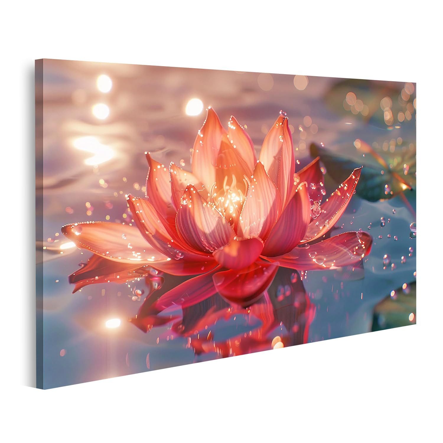 islandburner Leinwandbild Lichtspiel auf einer funkelnden Lotusblume im Wasser Entspannung
