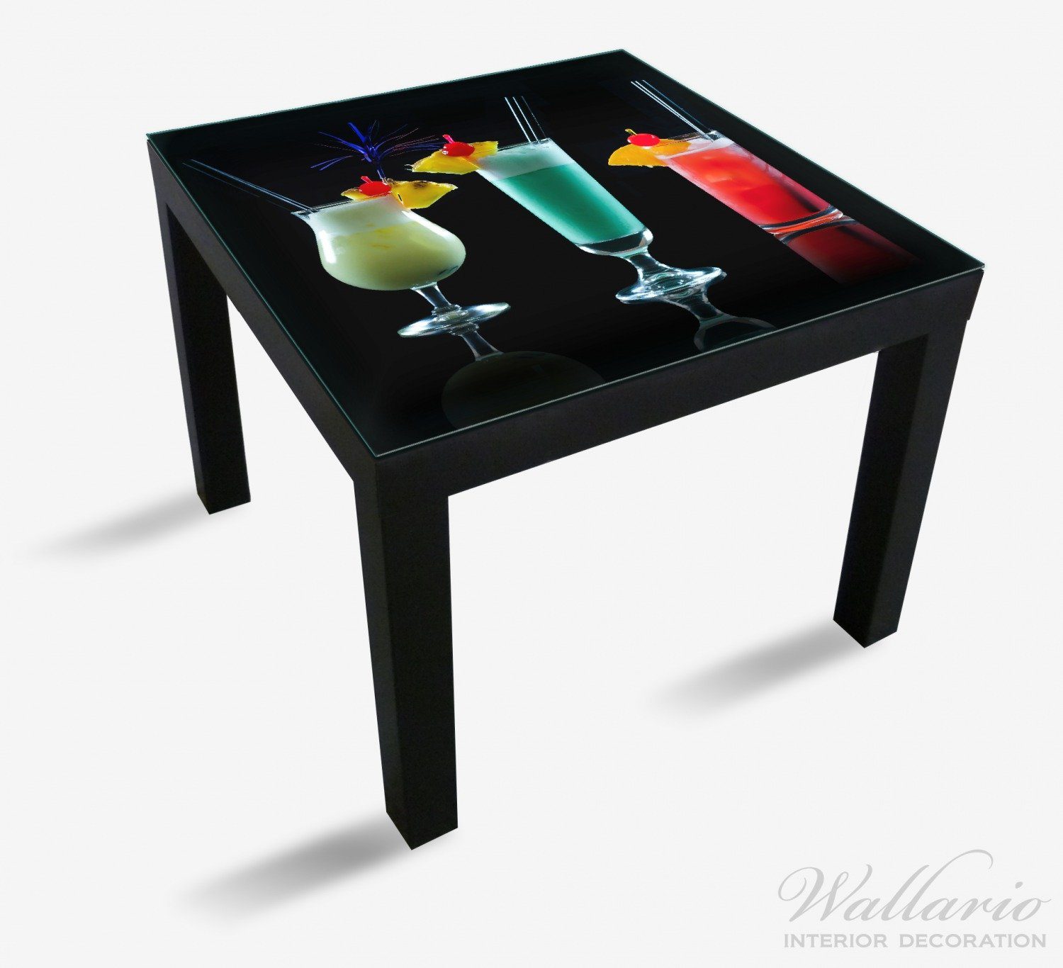 vor Tisch Wallario (1 St), Cocktails Ikea schwarzem Lack Bunte geeignet Tischplatte Hintergrund für