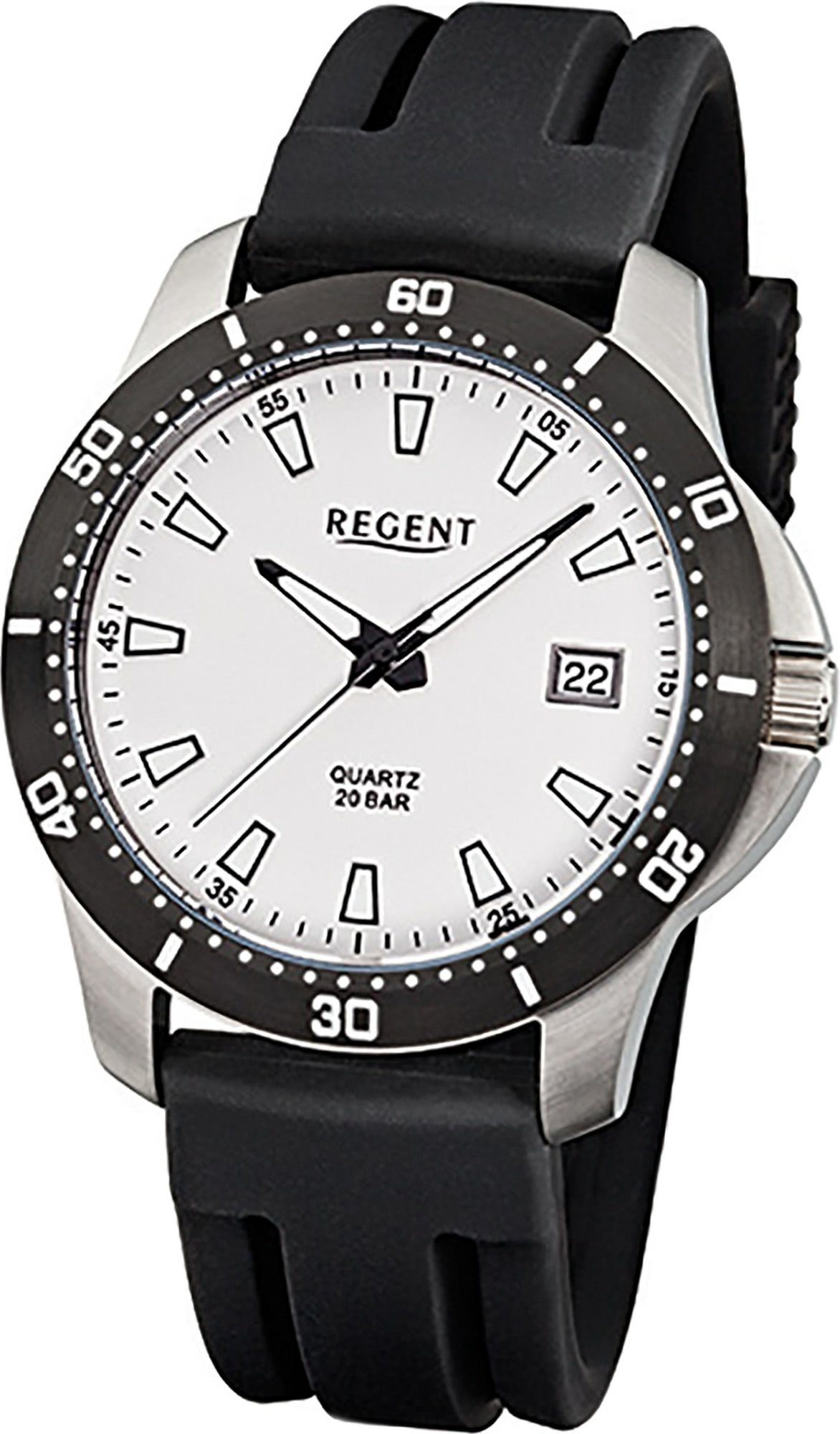 Regent Quarzuhr Regent Kunststoff Herren Uhr F-912 Quarzu, Herrenuhr mit Kunststoffarmband, rundes Gehäuse, groß (ca. 41mm), Eleg
