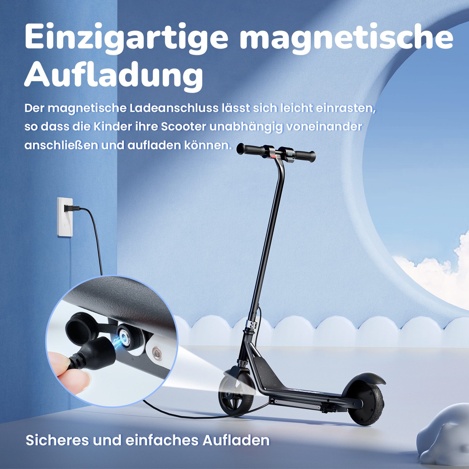 iscooter Miniscooter Elektro-Kinderroller Kinder von 6-12 Jahren mit magnetischer Aufladung, (1 tlg), 150W, 16km/h, LED-Anzeige, farbige Lichter, Doppelbremsen