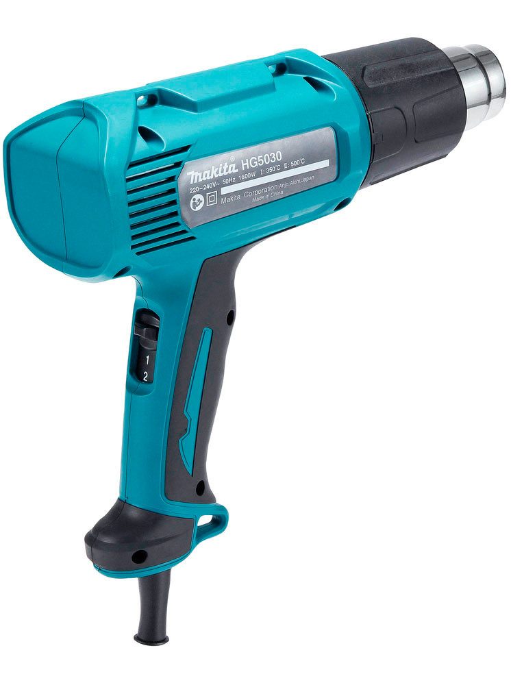 Makita Heißluftgebläse HG5030K, 1600 in W, (Komplett-Set, 6-tlg), mit 2 Temperaturstufen und Luftstromstärken, inkl. Aufbewahrungskoffer
